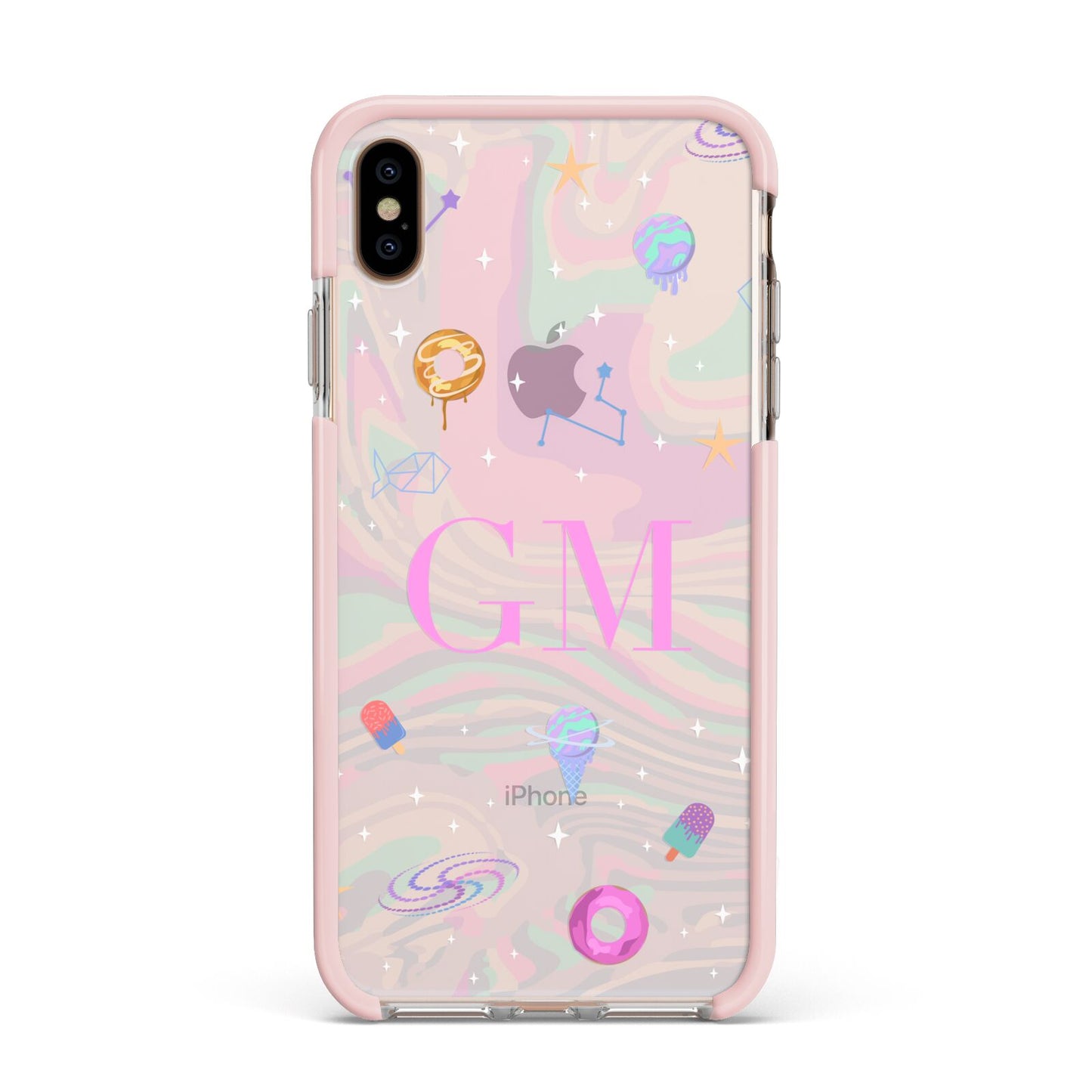 Inky Galactic Scene Personalised Initials Apple iPhone Xs Max Impact Case Pink Edge on Gold Phone