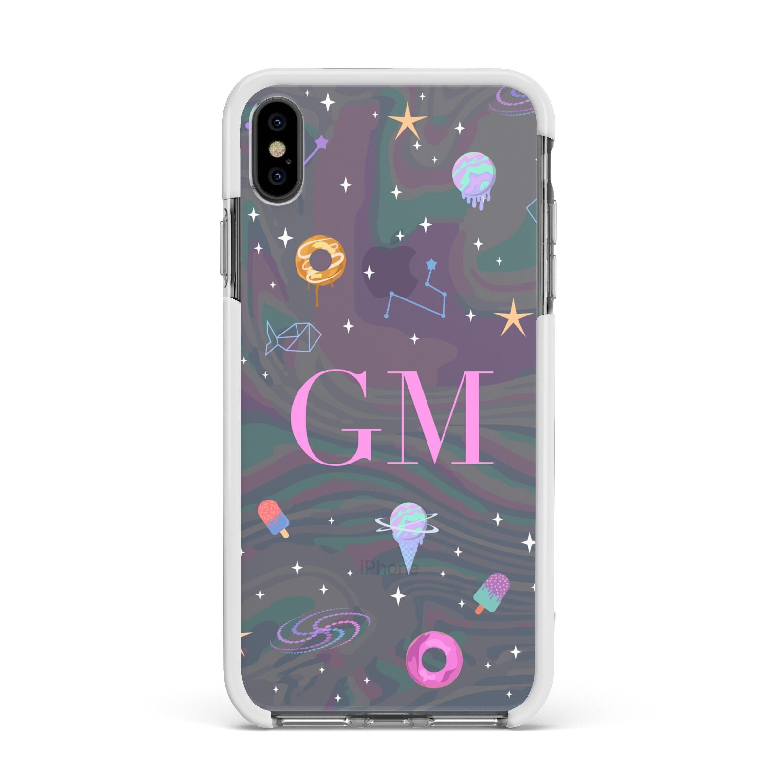 Inky Galactic Scene Personalised Initials Apple iPhone Xs Max Impact Case White Edge on Black Phone
