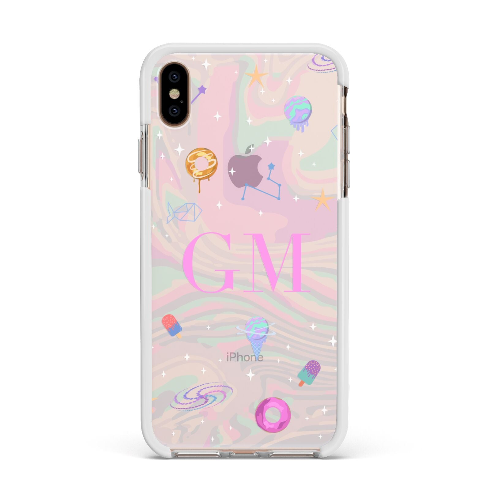 Inky Galactic Scene Personalised Initials Apple iPhone Xs Max Impact Case White Edge on Gold Phone
