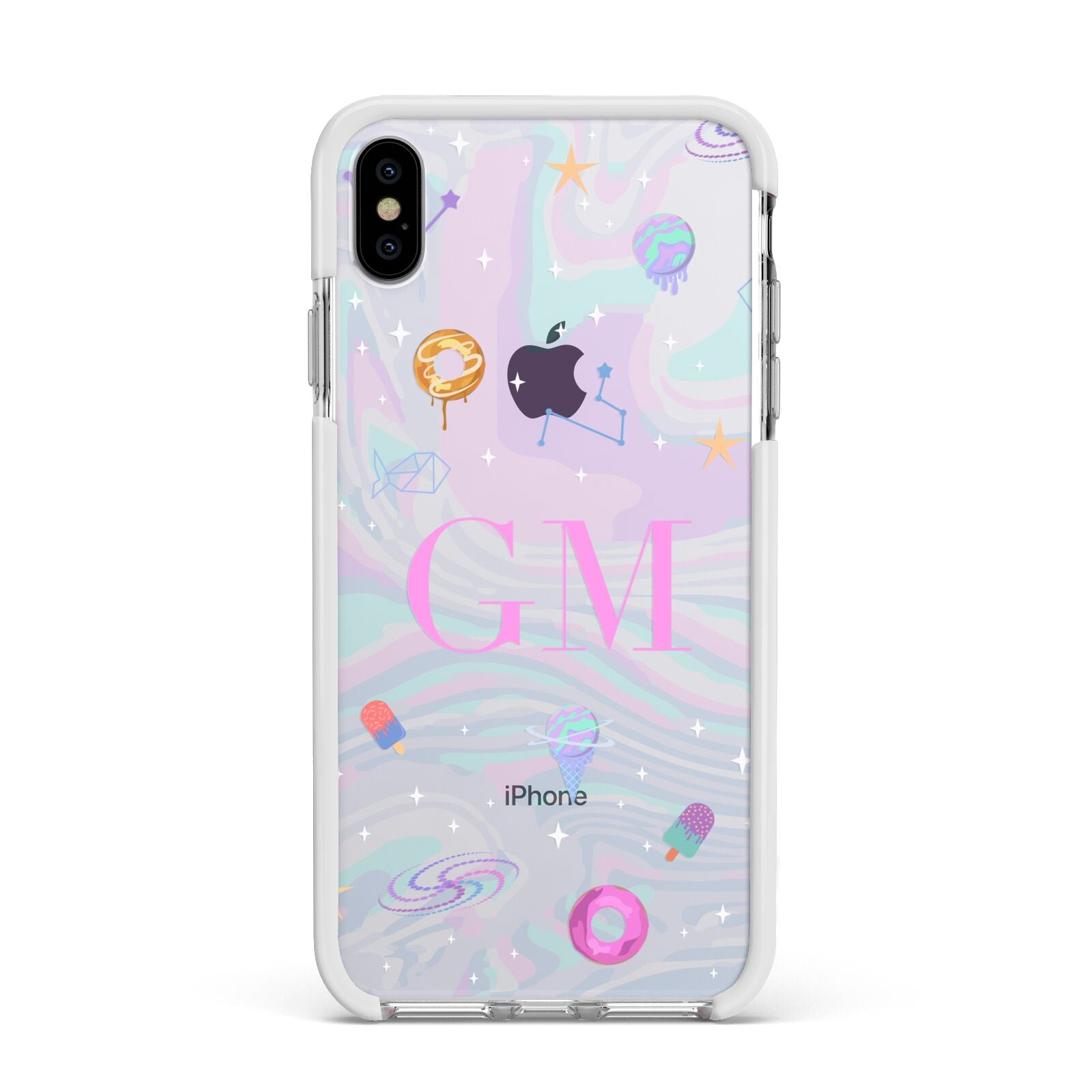 Inky Galactic Scene Personalised Initials Apple iPhone Xs Max Impact Case White Edge on Silver Phone