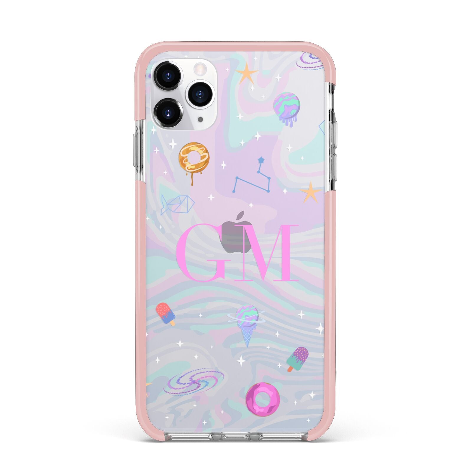 Inky Galactic Scene Personalised Initials iPhone 11 Pro Max Impact Pink Edge Case