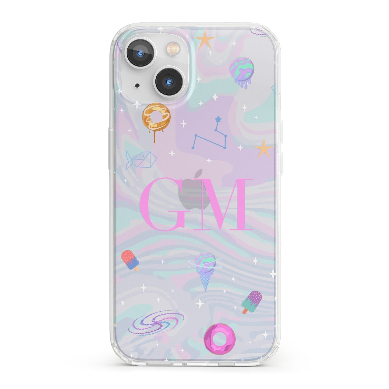 Inky Galactic Scene Personalised Initials iPhone 13 Clear Bumper Case