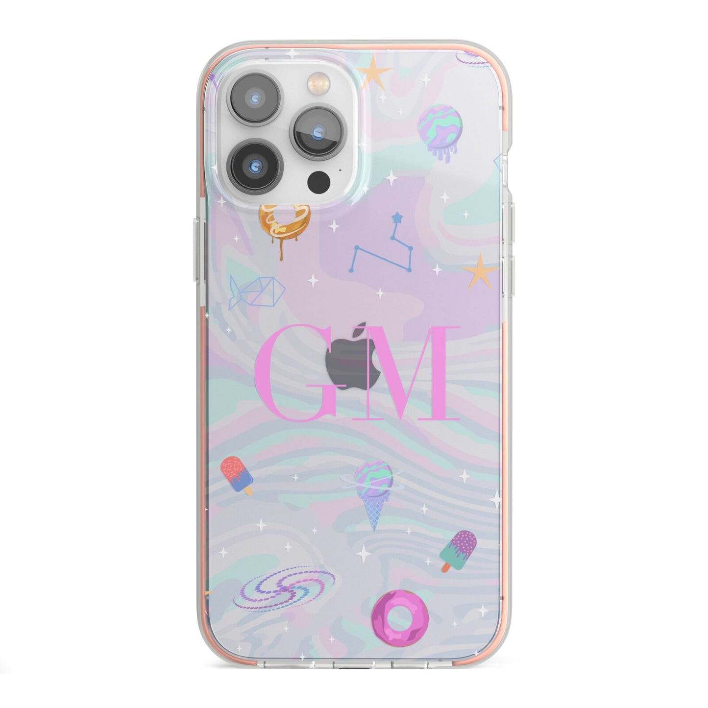Inky Galactic Scene Personalised Initials iPhone 13 Pro Max TPU Impact Case with Pink Edges