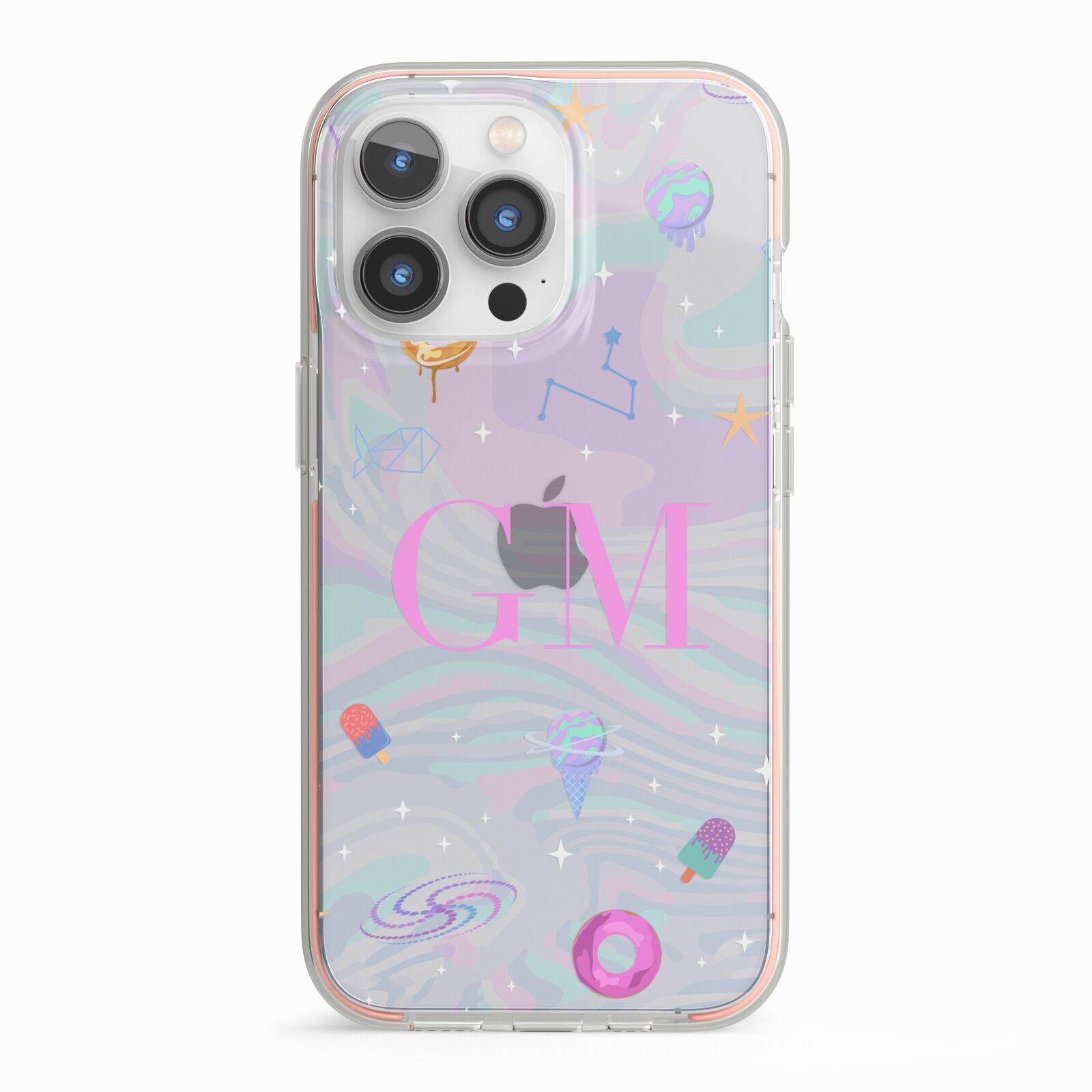 Inky Galactic Scene Personalised Initials iPhone 13 Pro TPU Impact Case with Pink Edges