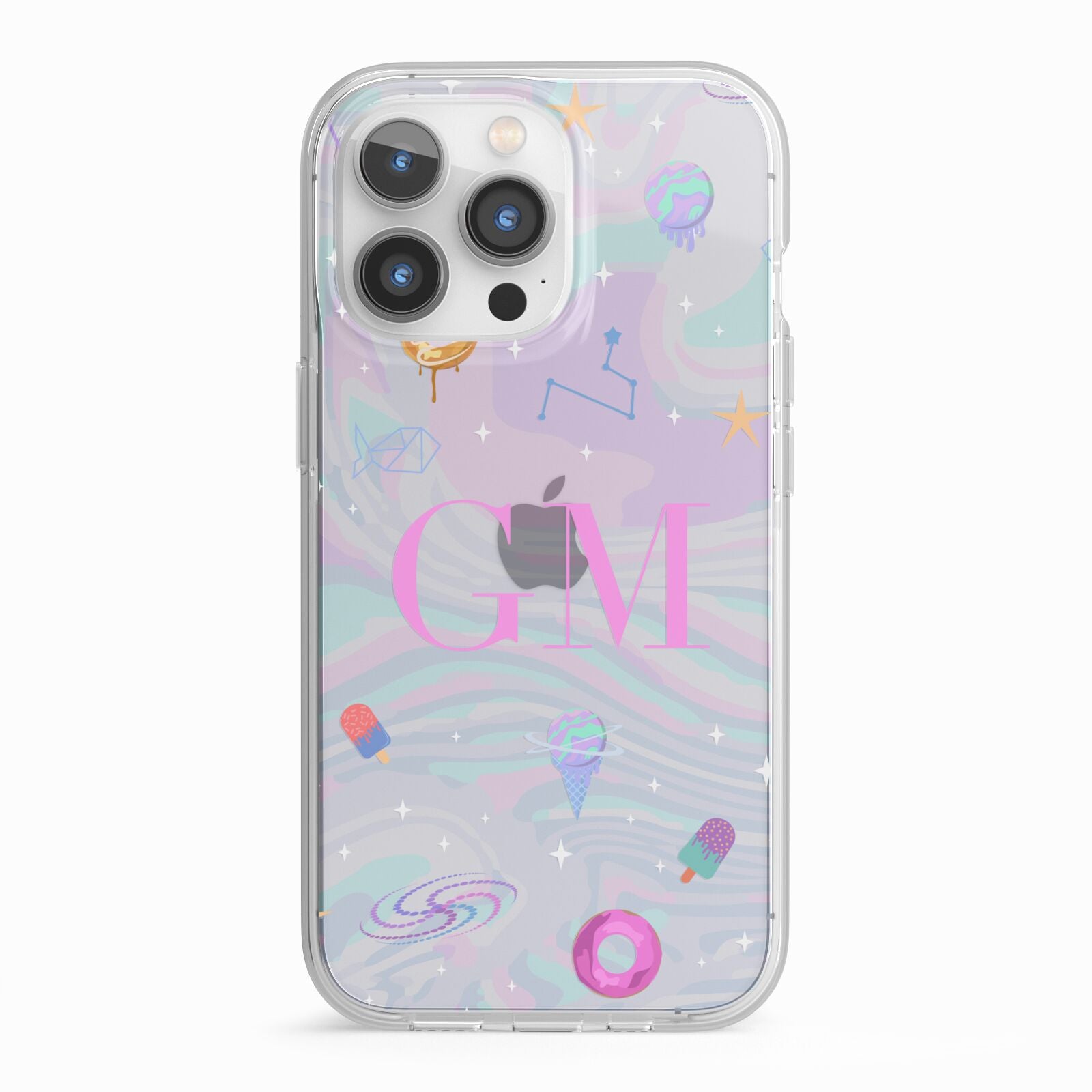 Inky Galactic Scene Personalised Initials iPhone 13 Pro TPU Impact Case with White Edges
