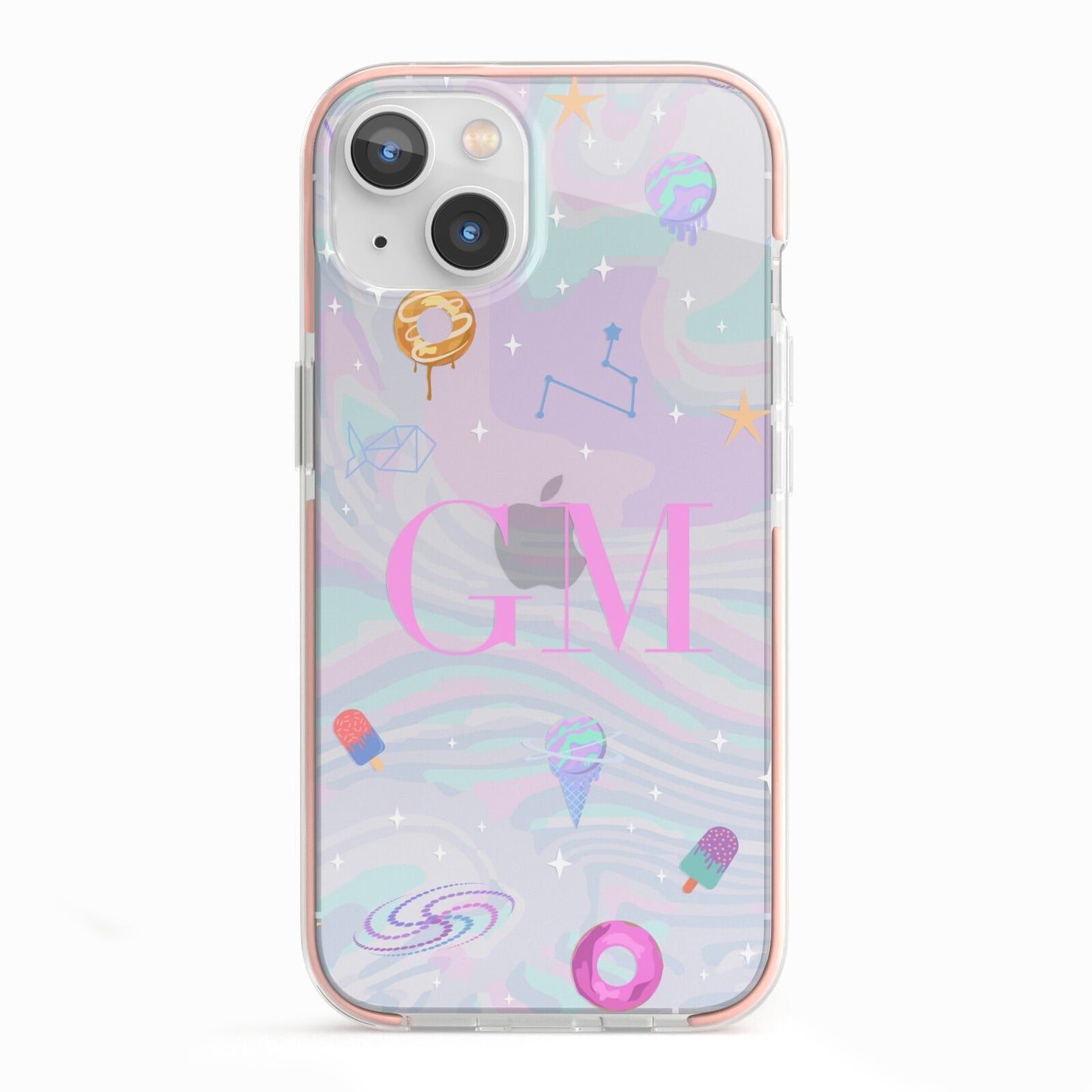Inky Galactic Scene Personalised Initials iPhone 13 TPU Impact Case with Pink Edges