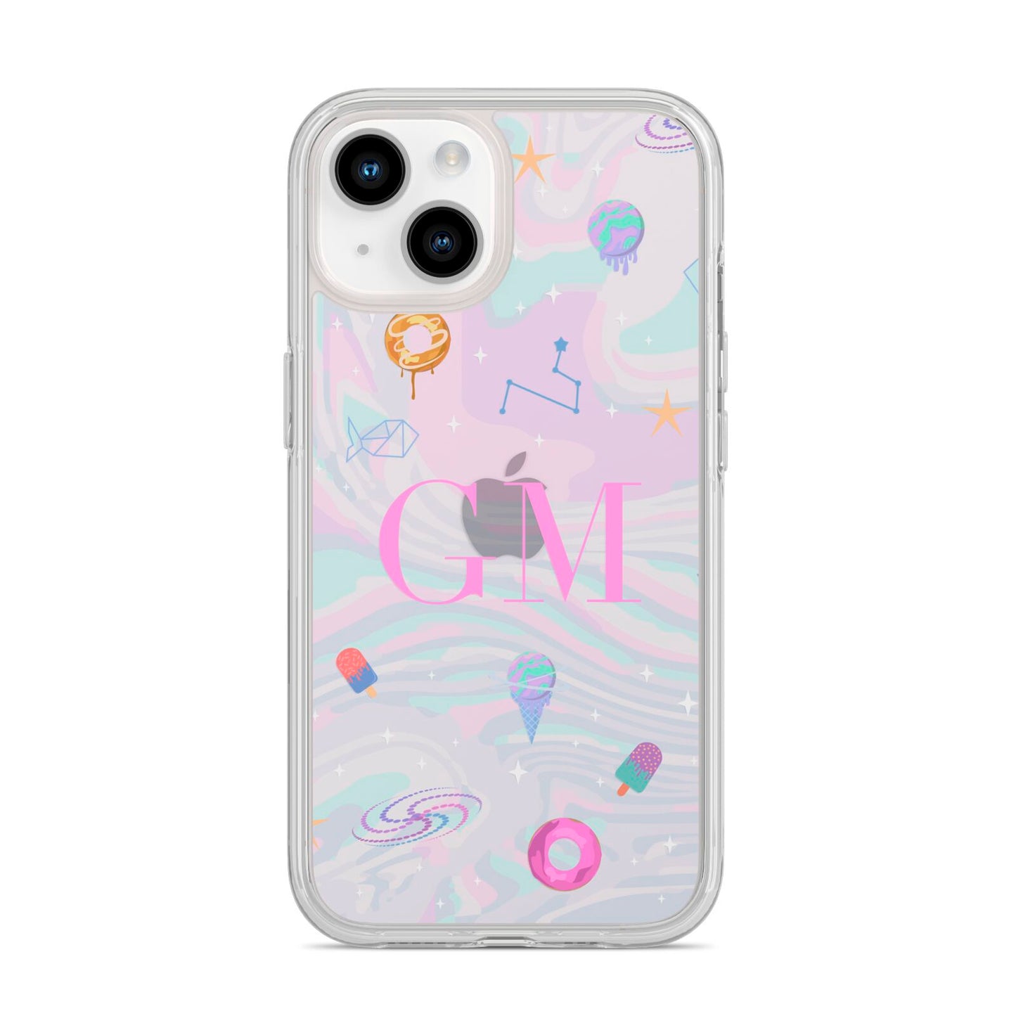 Inky Galactic Scene Personalised Initials iPhone 14 Clear Tough Case Starlight