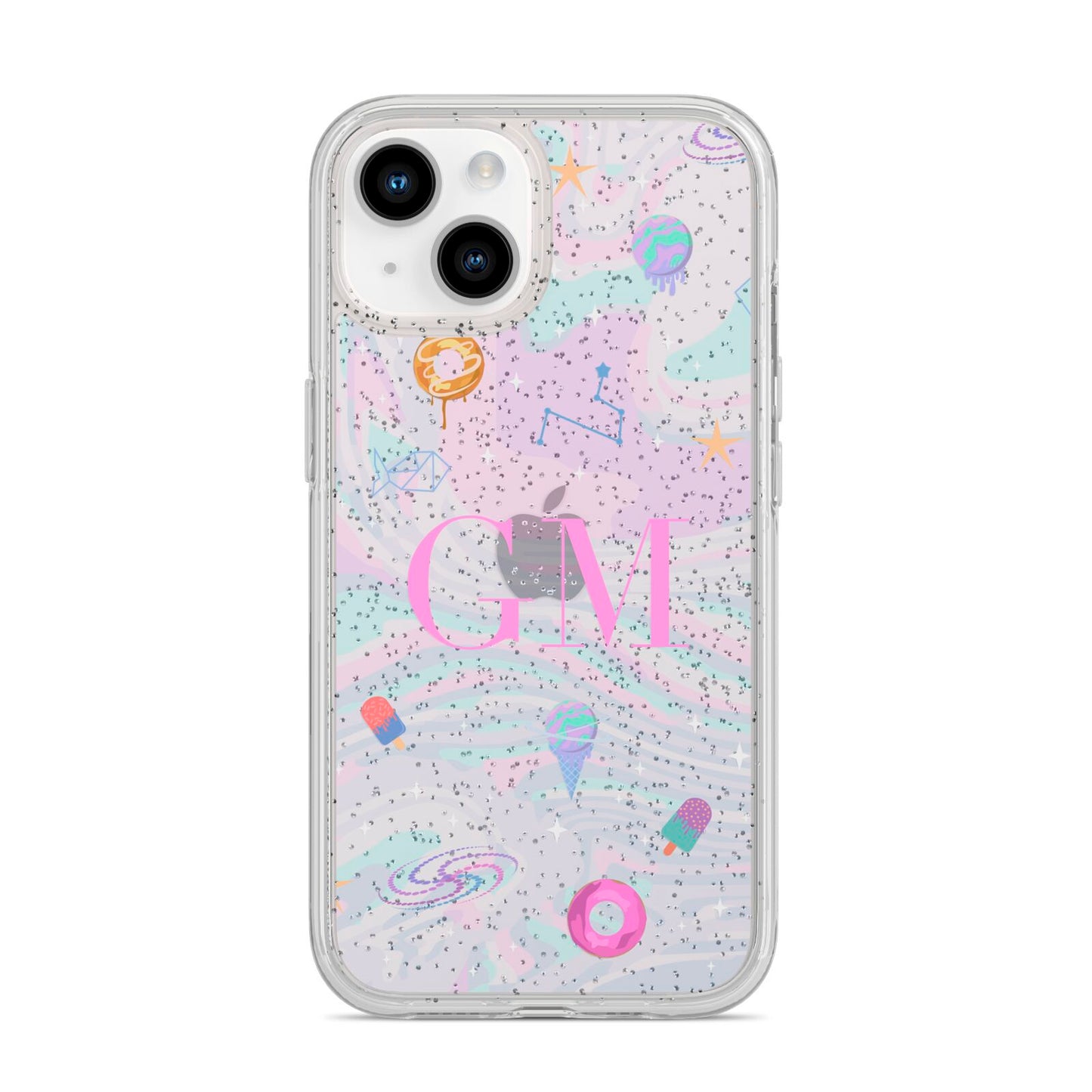 Inky Galactic Scene Personalised Initials iPhone 14 Glitter Tough Case Starlight