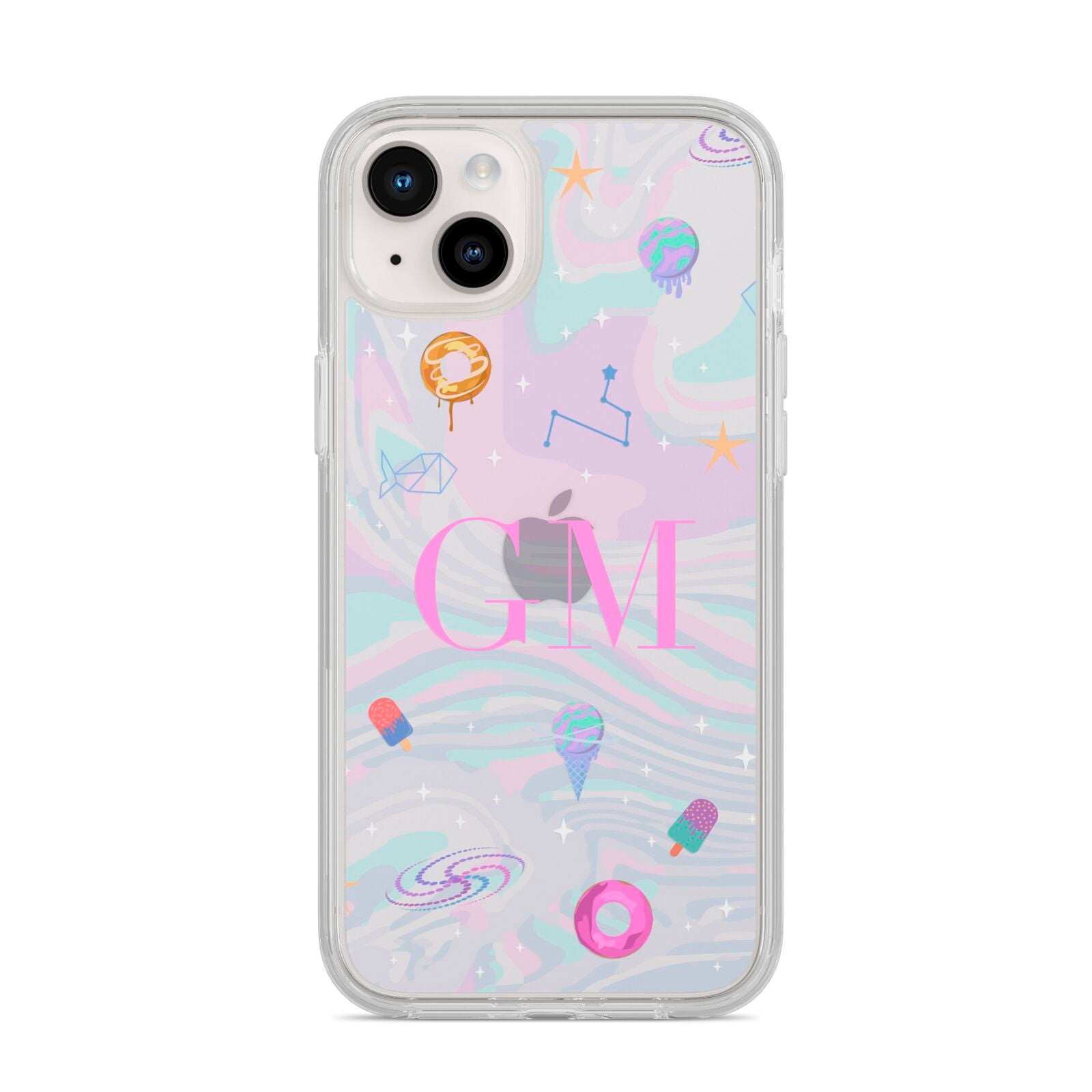 Inky Galactic Scene Personalised Initials iPhone 14 Plus Clear Tough Case Starlight