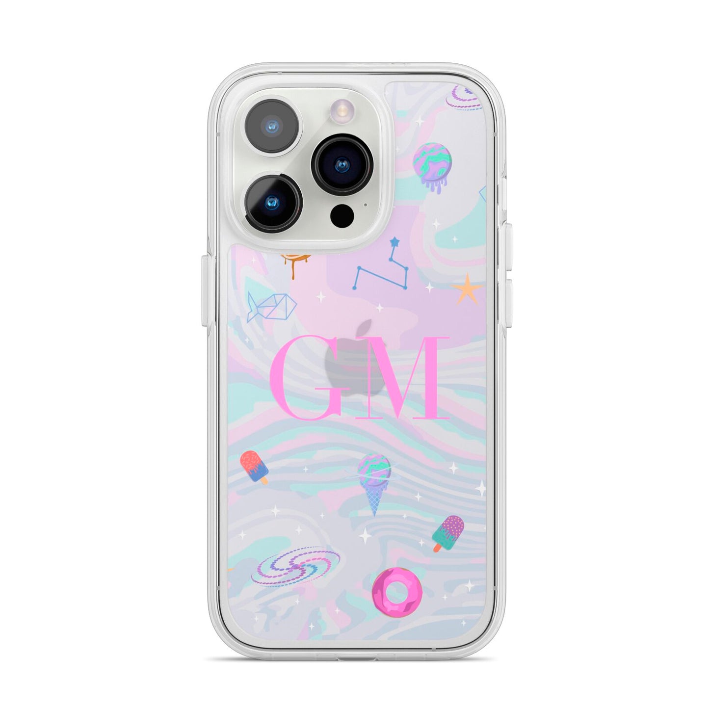 Inky Galactic Scene Personalised Initials iPhone 14 Pro Clear Tough Case Silver