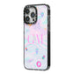 Inky Galactic Scene Personalised Initials iPhone 14 Pro Max Black Impact Case Side Angle on Silver phone