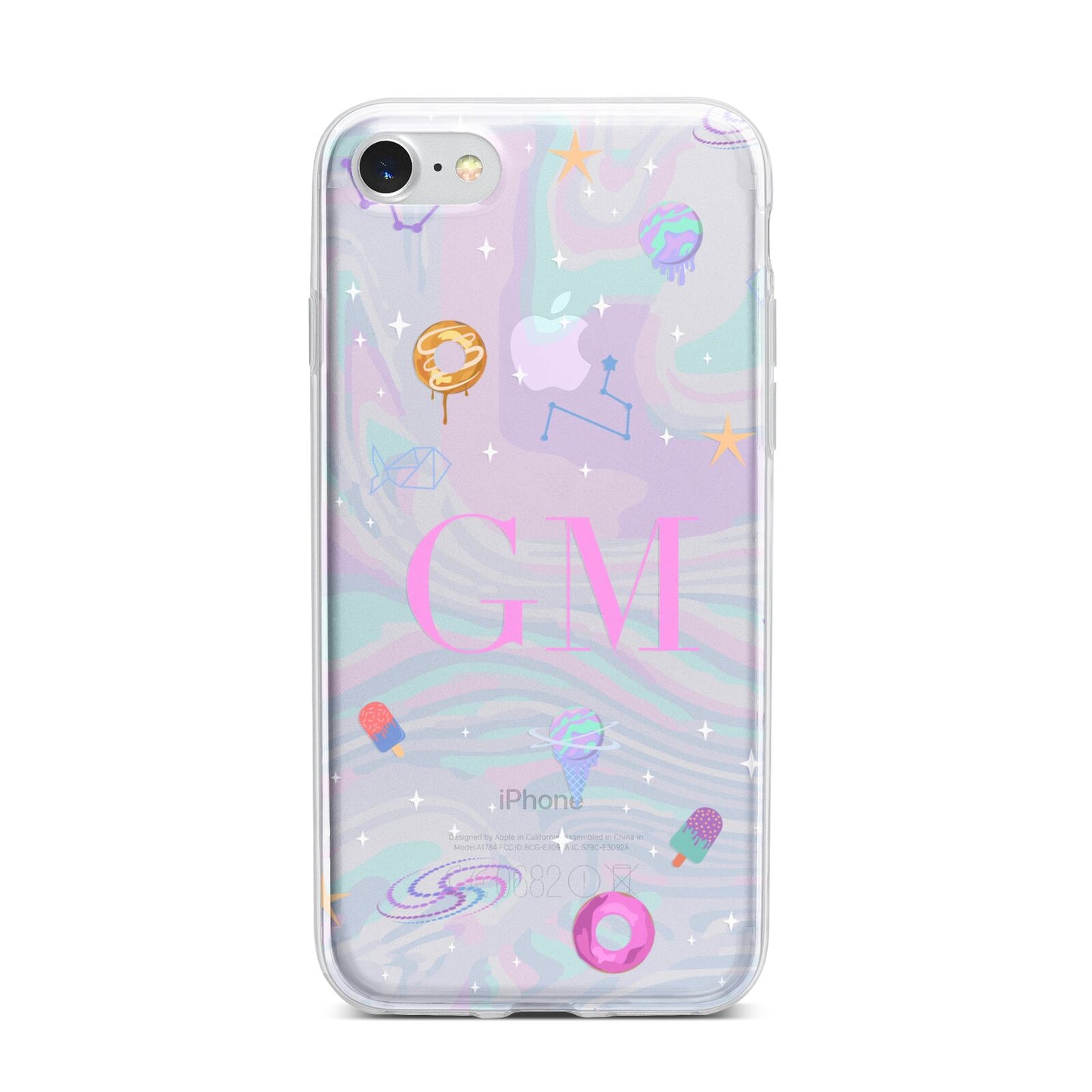 Inky Galactic Scene Personalised Initials iPhone 7 Bumper Case on Silver iPhone
