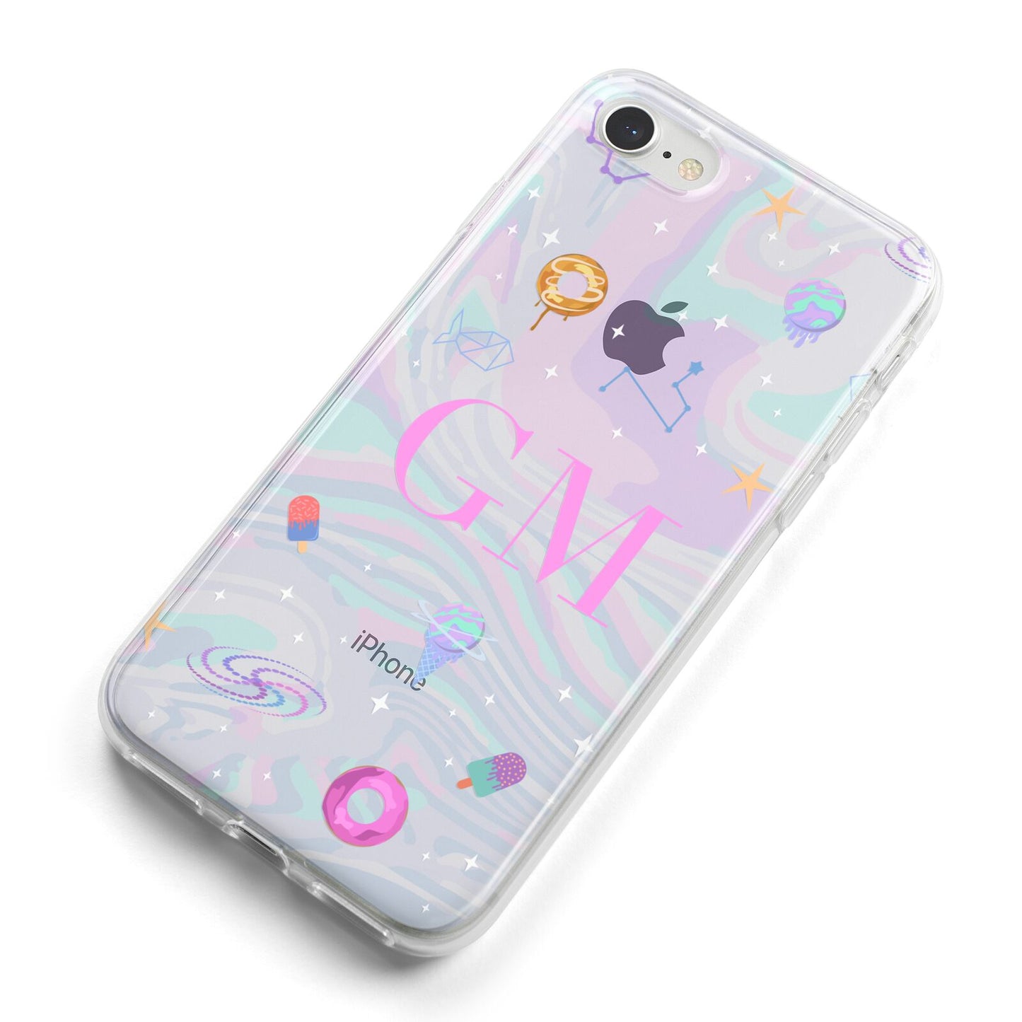 Inky Galactic Scene Personalised Initials iPhone 8 Bumper Case on Silver iPhone Alternative Image
