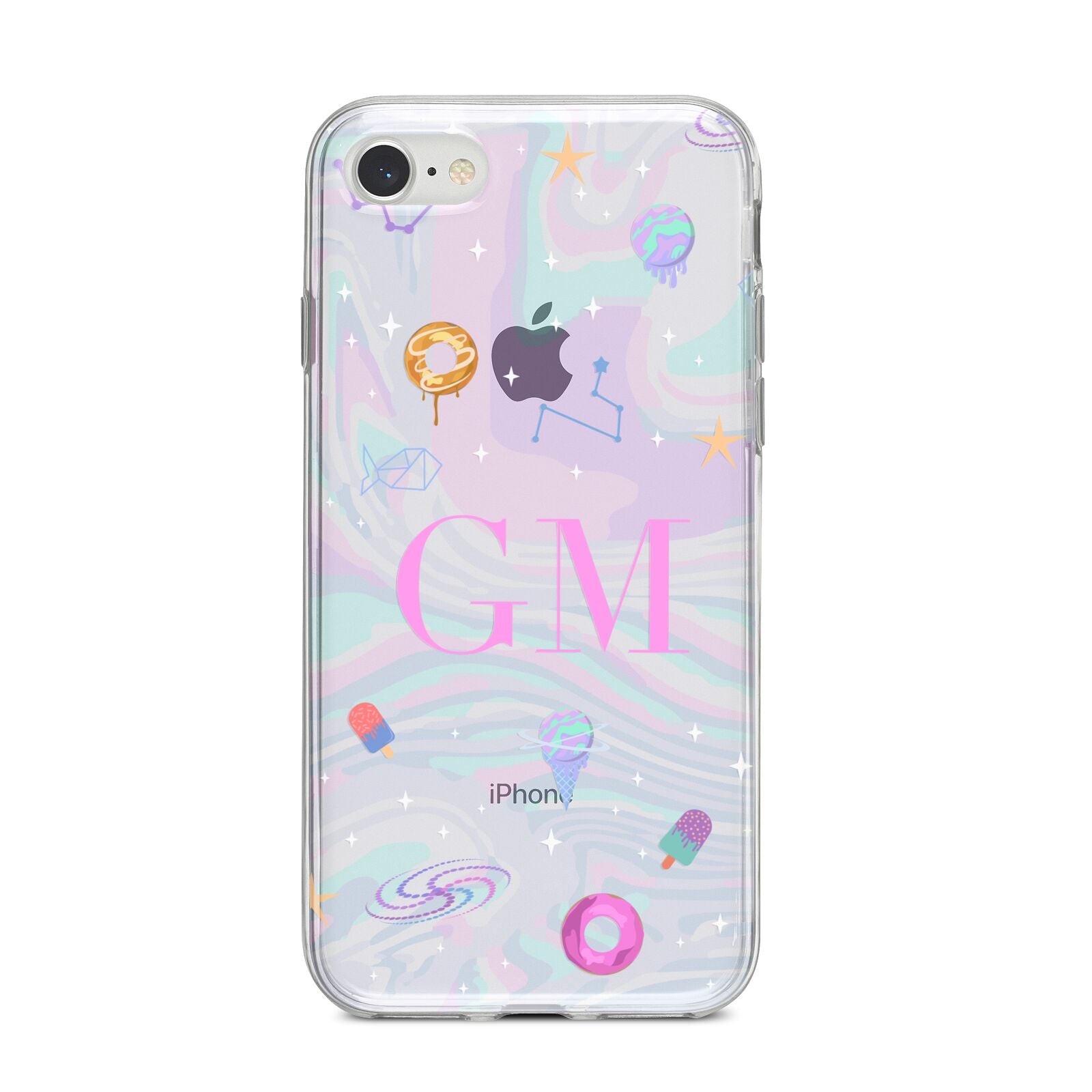 Inky Galactic Scene Personalised Initials iPhone 8 Bumper Case on Silver iPhone