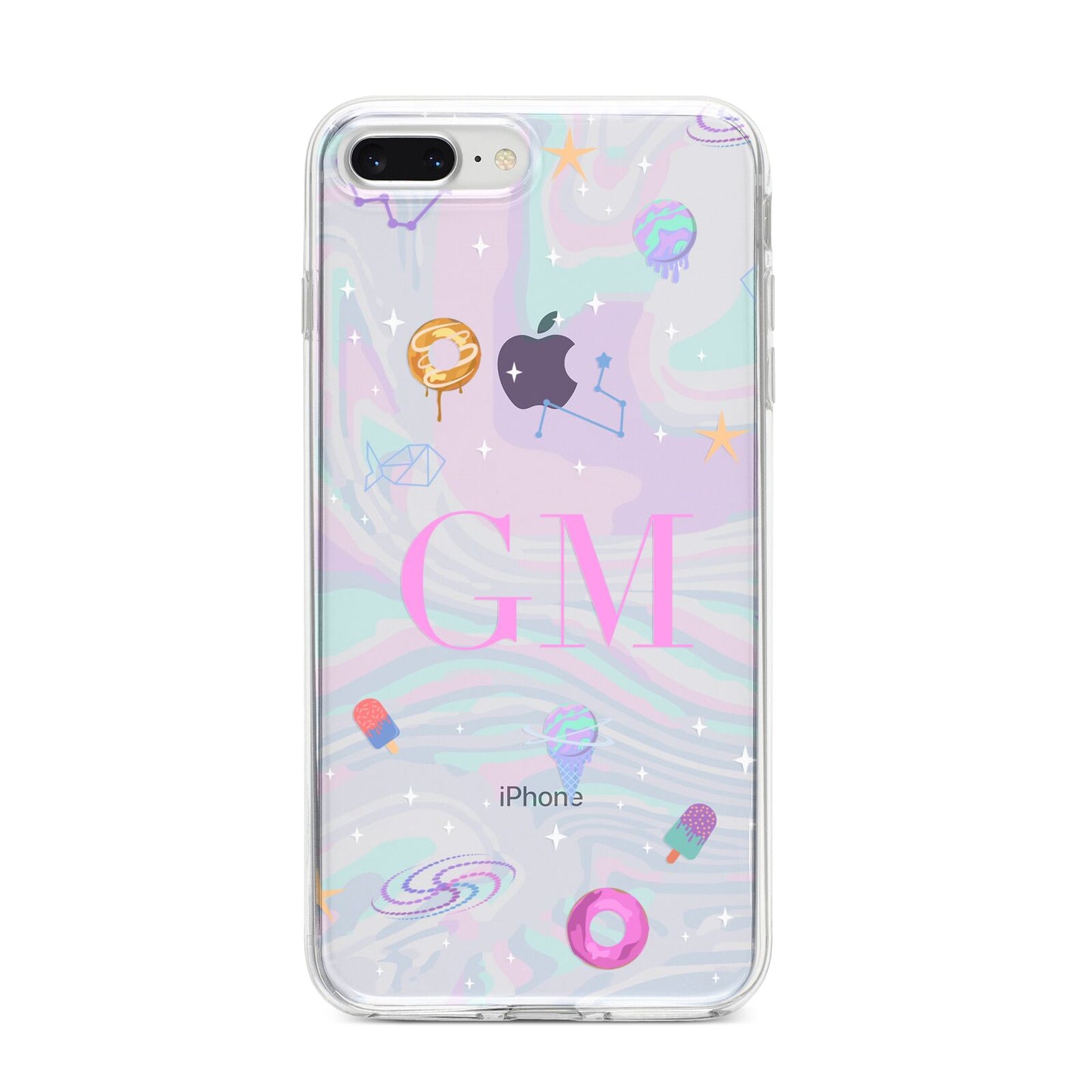Inky Galactic Scene Personalised Initials iPhone 8 Plus Bumper Case on Silver iPhone