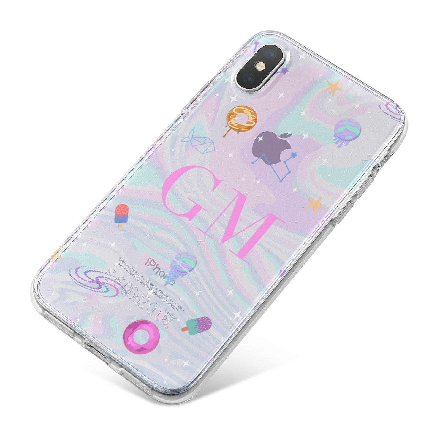 Inky Galactic Scene Personalised Initials iPhone X Bumper Case on Silver iPhone