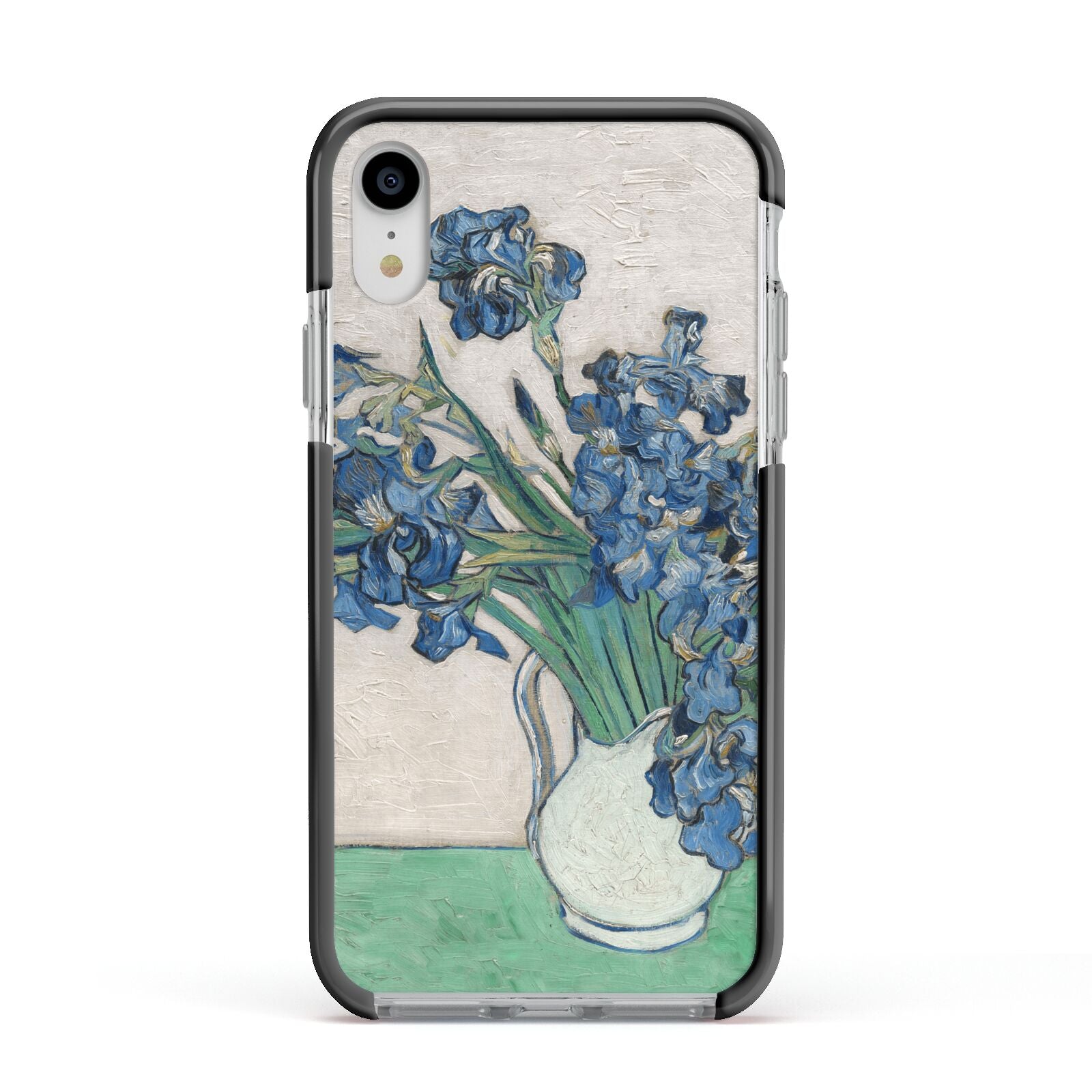 Irises By Vincent Van Gogh Apple iPhone XR Impact Case Black Edge on Silver Phone