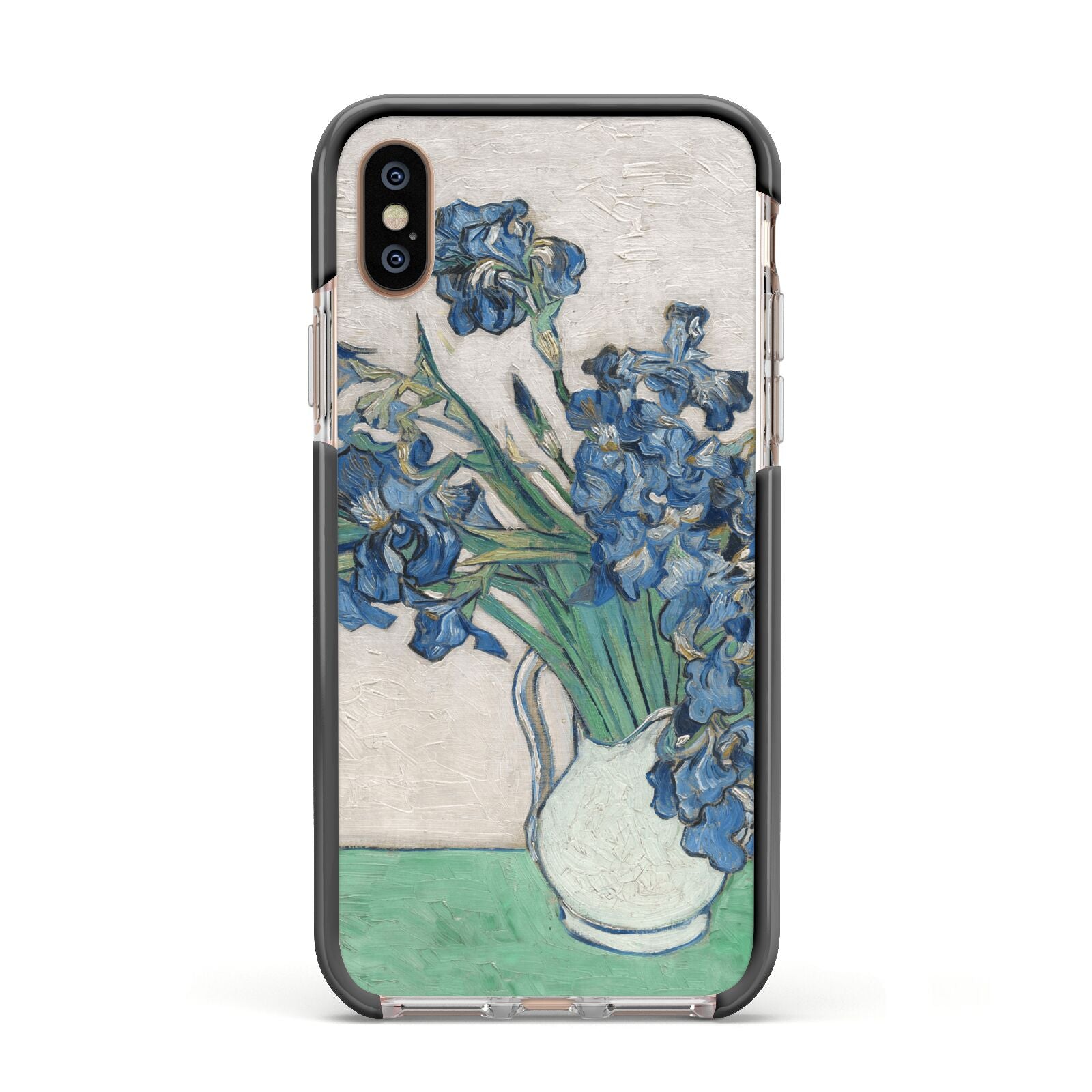 Irises By Vincent Van Gogh Apple iPhone Xs Impact Case Black Edge on Gold Phone