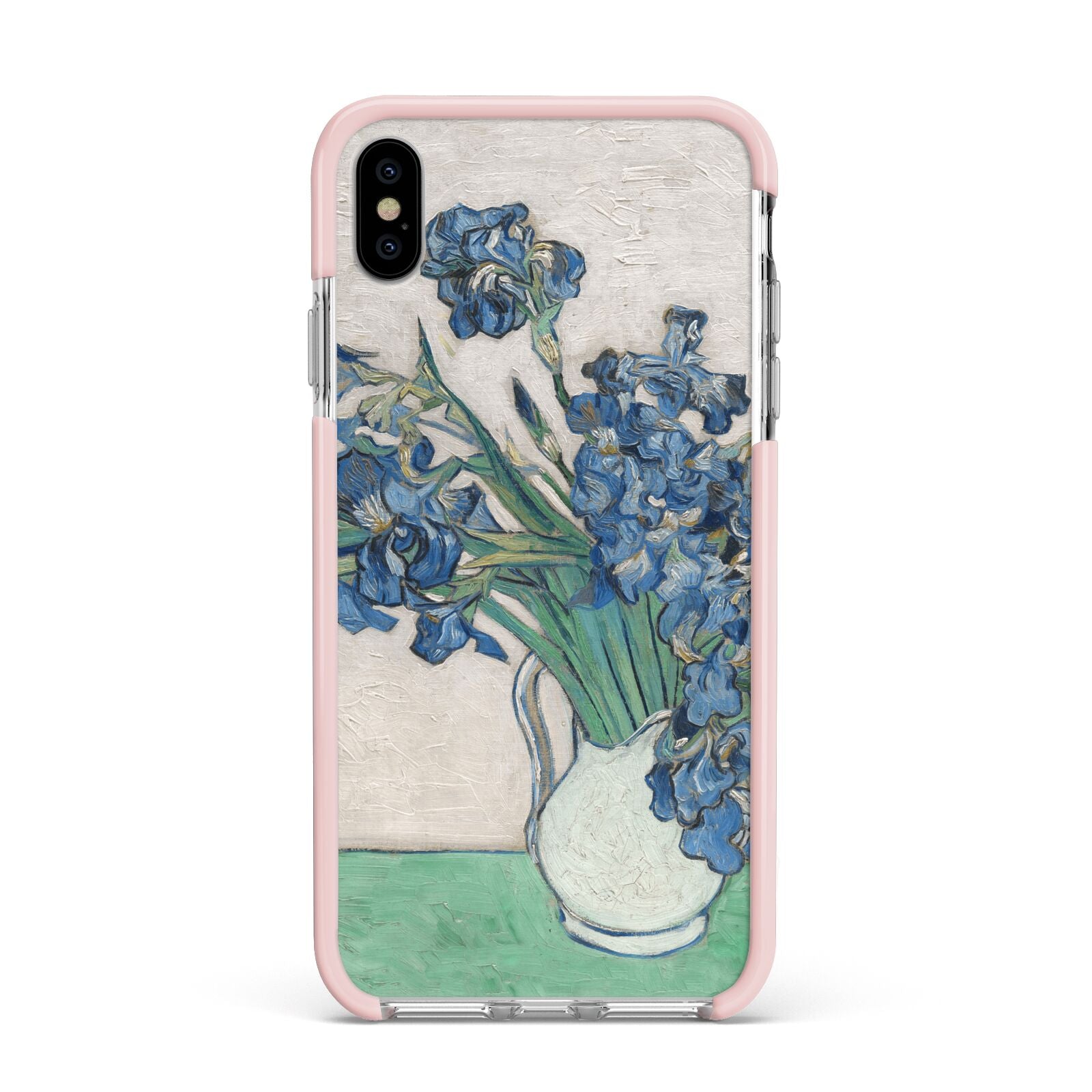Irises By Vincent Van Gogh Apple iPhone Xs Max Impact Case Pink Edge on Silver Phone