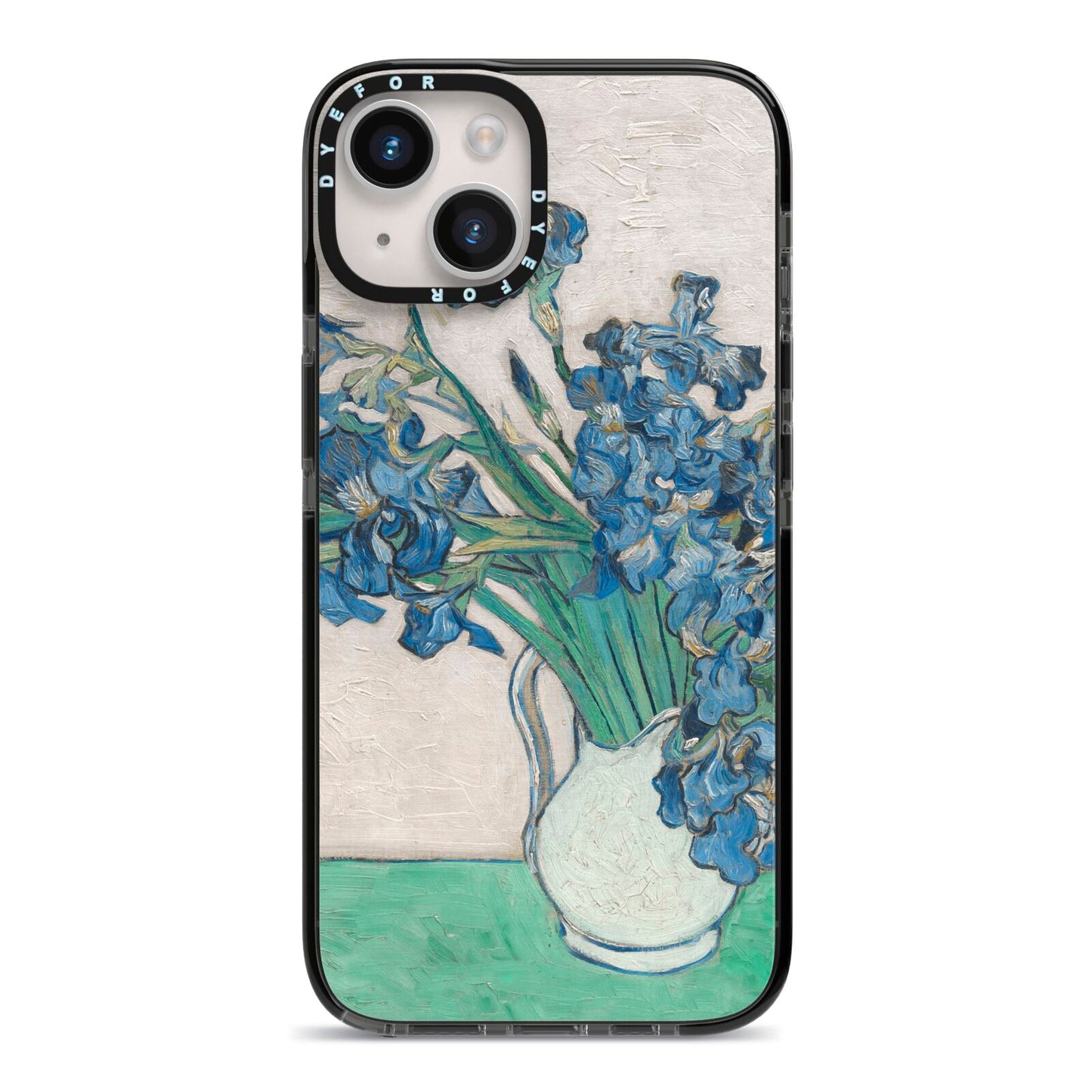 Irises By Vincent Van Gogh iPhone 14 Black Impact Case on Silver phone