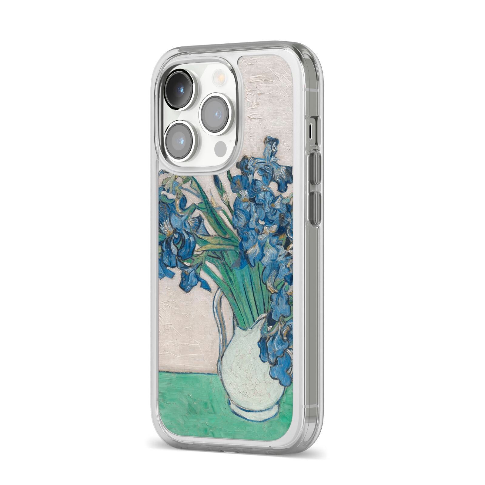Irises By Vincent Van Gogh iPhone 14 Pro Clear Tough Case Silver Angled Image