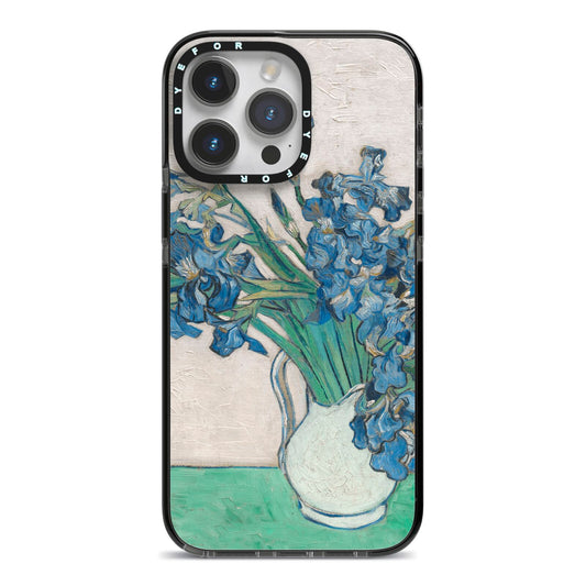 Irises By Vincent Van Gogh iPhone 14 Pro Max Black Impact Case on Silver phone