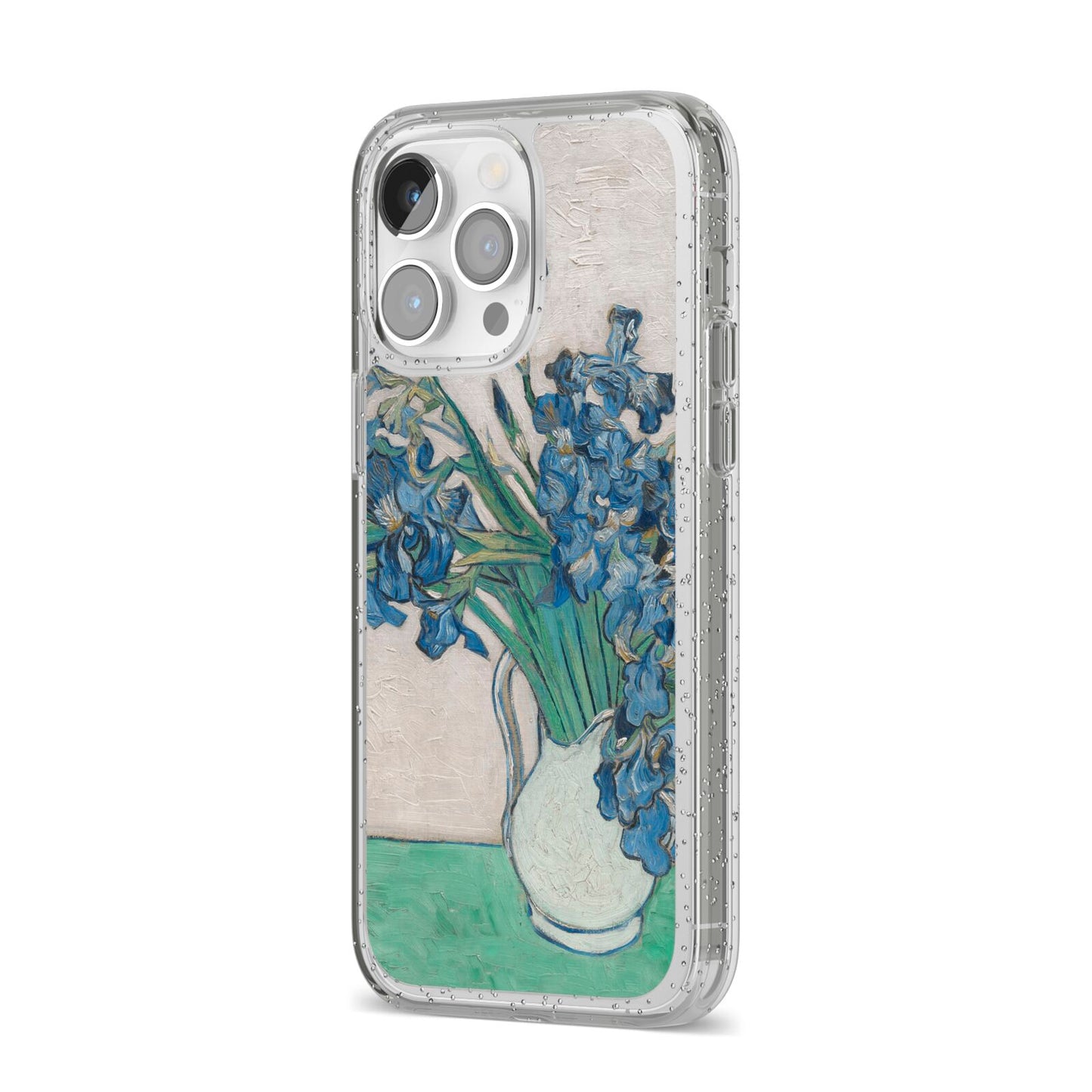 Irises By Vincent Van Gogh iPhone 14 Pro Max Glitter Tough Case Silver Angled Image