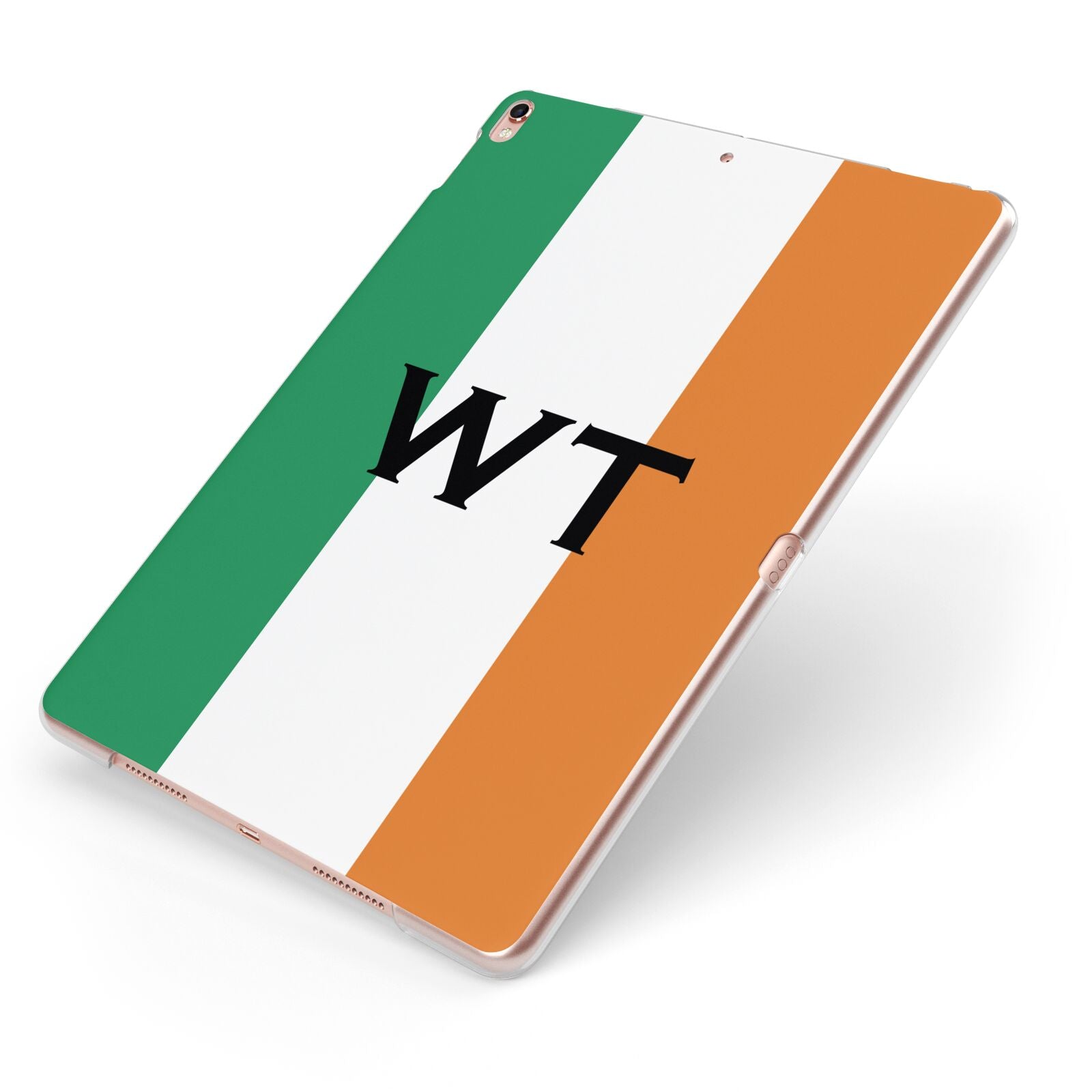 Irish Colours Personalised Initials Apple iPad Case on Rose Gold iPad Side View