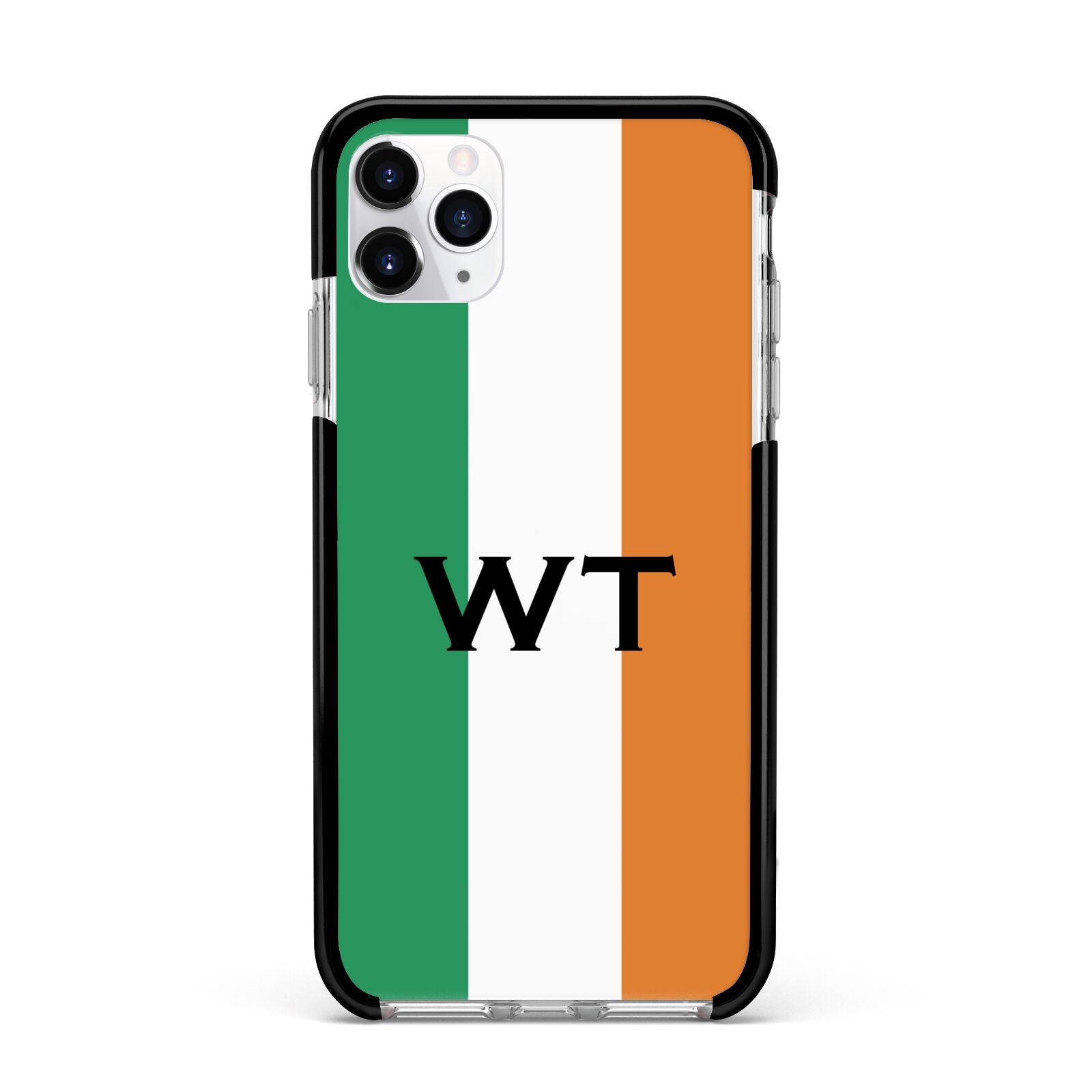 Irish Colours Personalised Initials Apple iPhone 11 Pro Max in Silver with Black Impact Case
