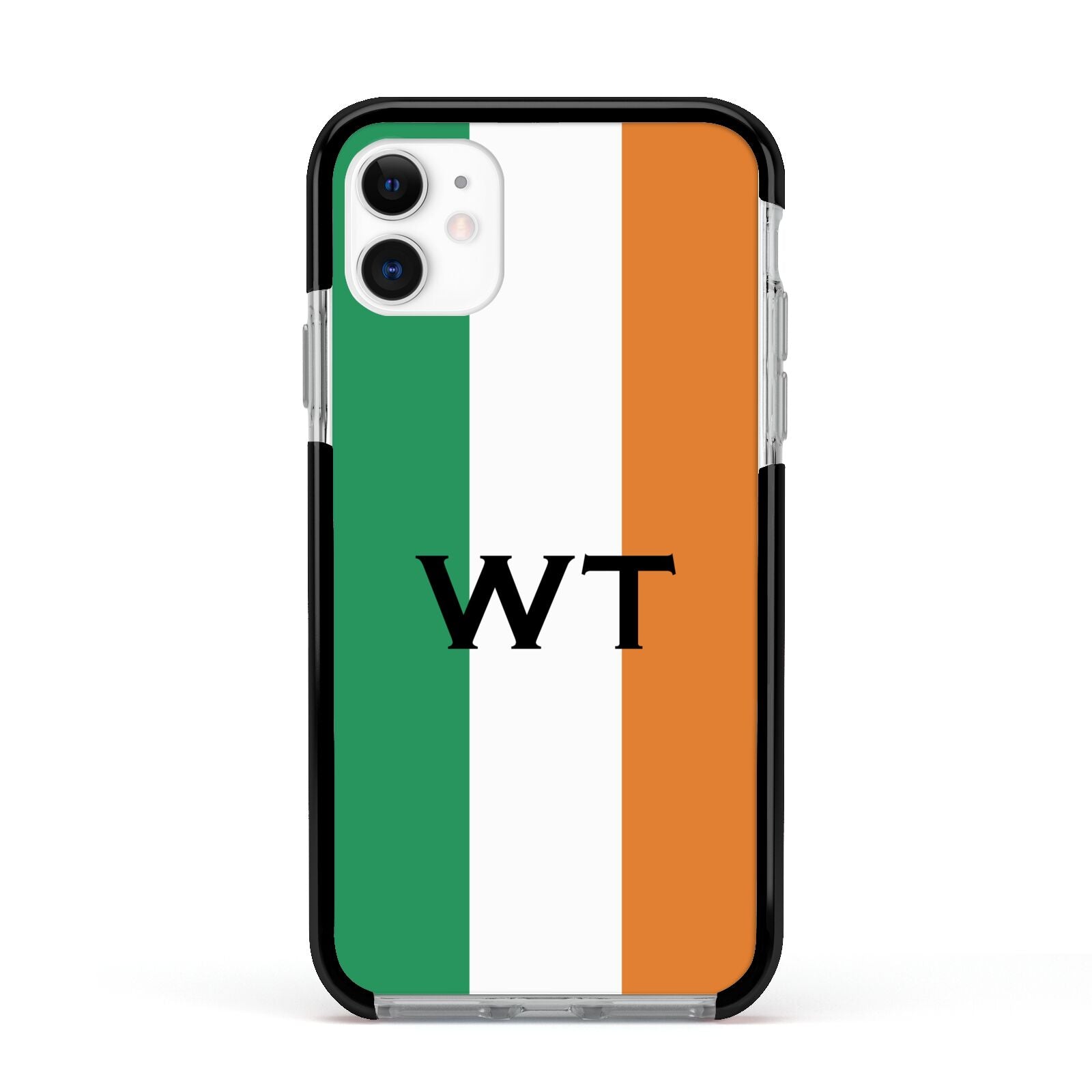 Irish Colours Personalised Initials Apple iPhone 11 in White with Black Impact Case