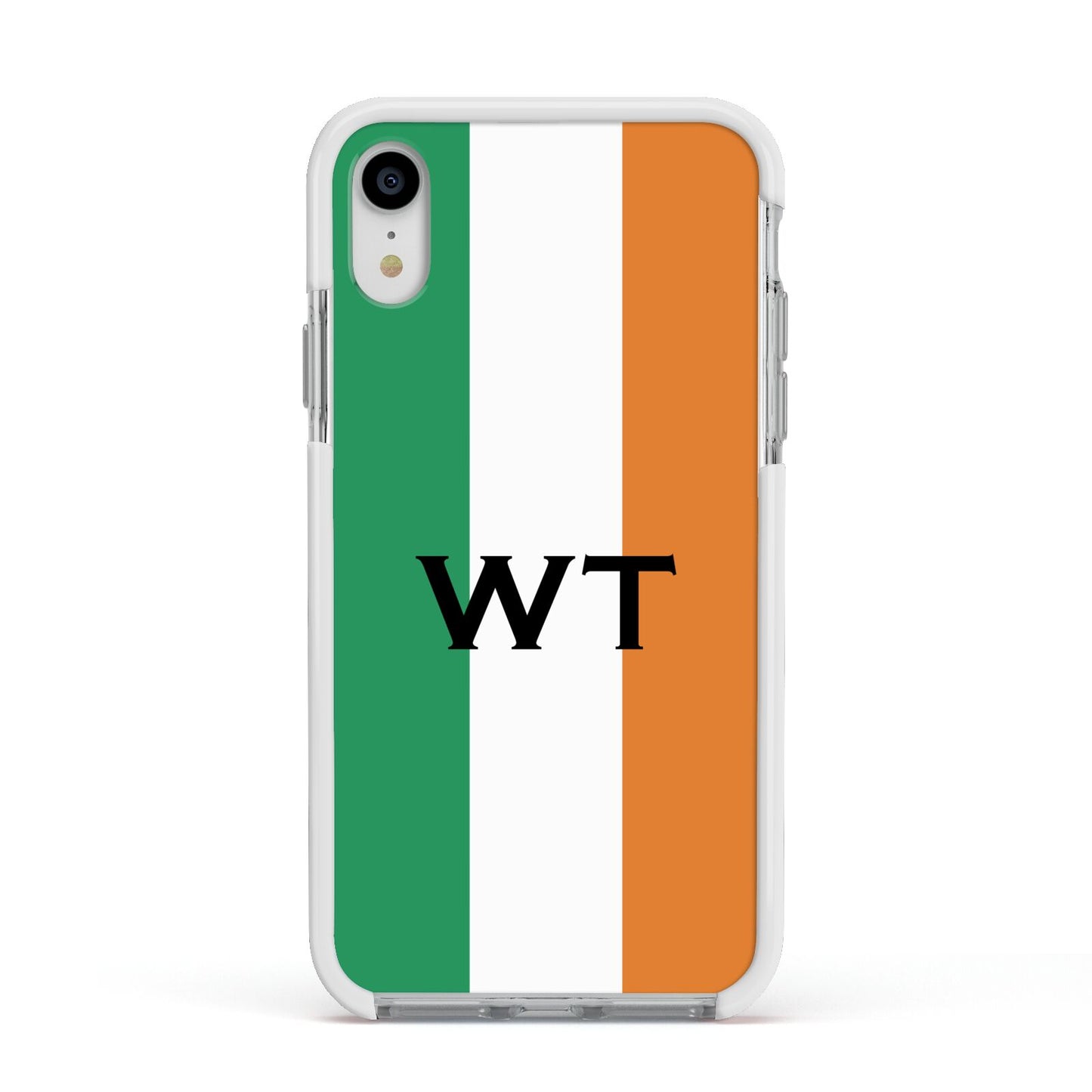Irish Colours Personalised Initials Apple iPhone XR Impact Case White Edge on Silver Phone