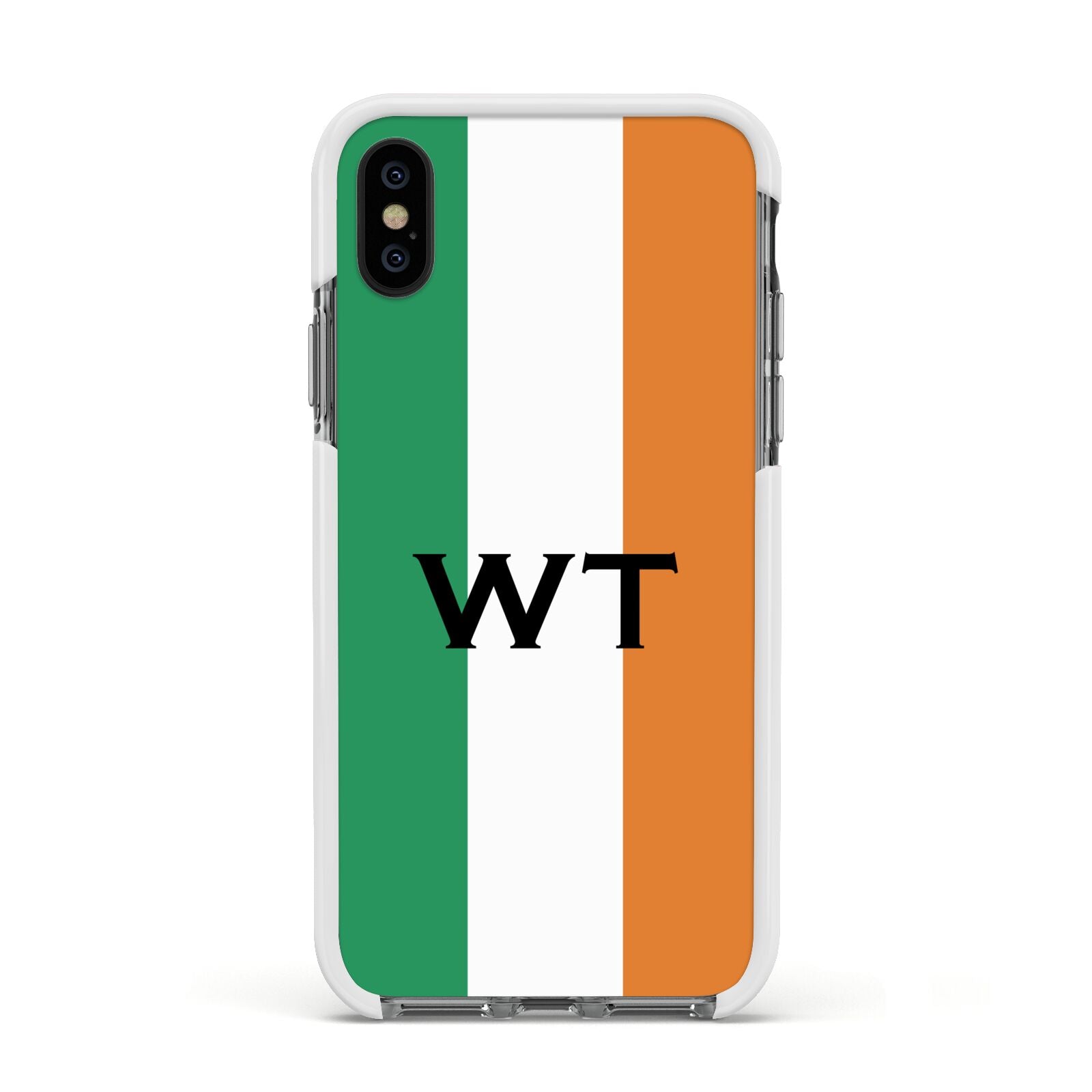 Irish Colours Personalised Initials Apple iPhone Xs Impact Case White Edge on Black Phone