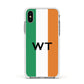 Irish Colours Personalised Initials Apple iPhone Xs Impact Case White Edge on Silver Phone