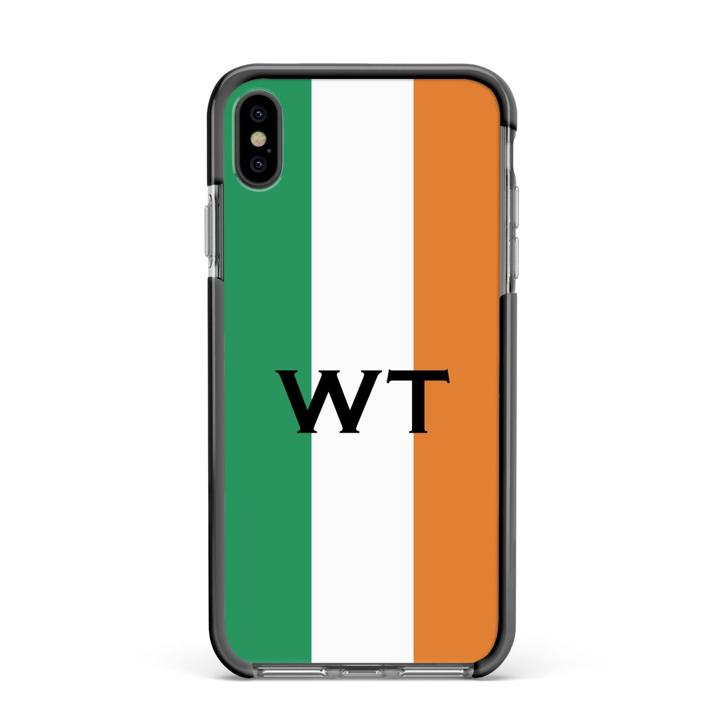 Irish Colours Personalised Initials Apple iPhone Xs Max Impact Case Black Edge on Black Phone