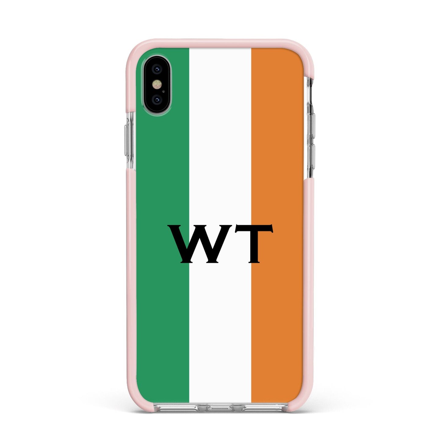Irish Colours Personalised Initials Apple iPhone Xs Max Impact Case Pink Edge on Silver Phone