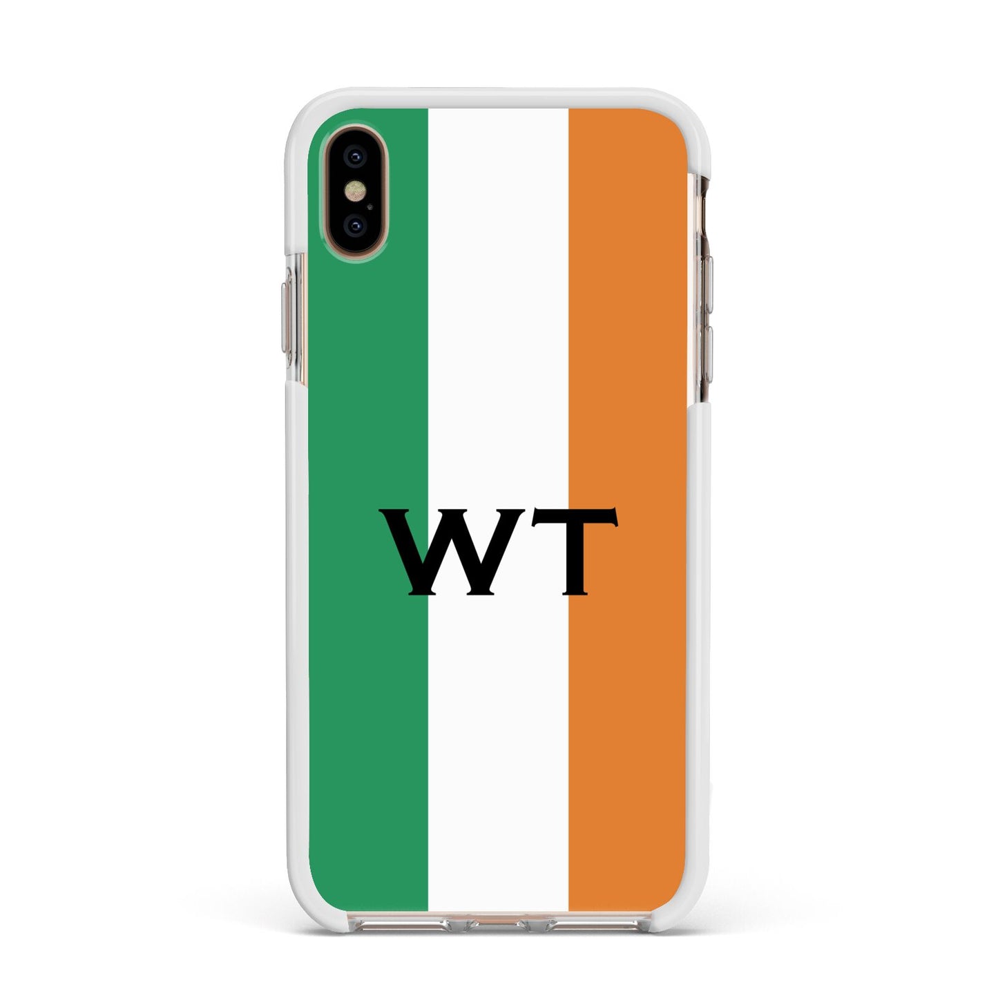 Irish Colours Personalised Initials Apple iPhone Xs Max Impact Case White Edge on Gold Phone