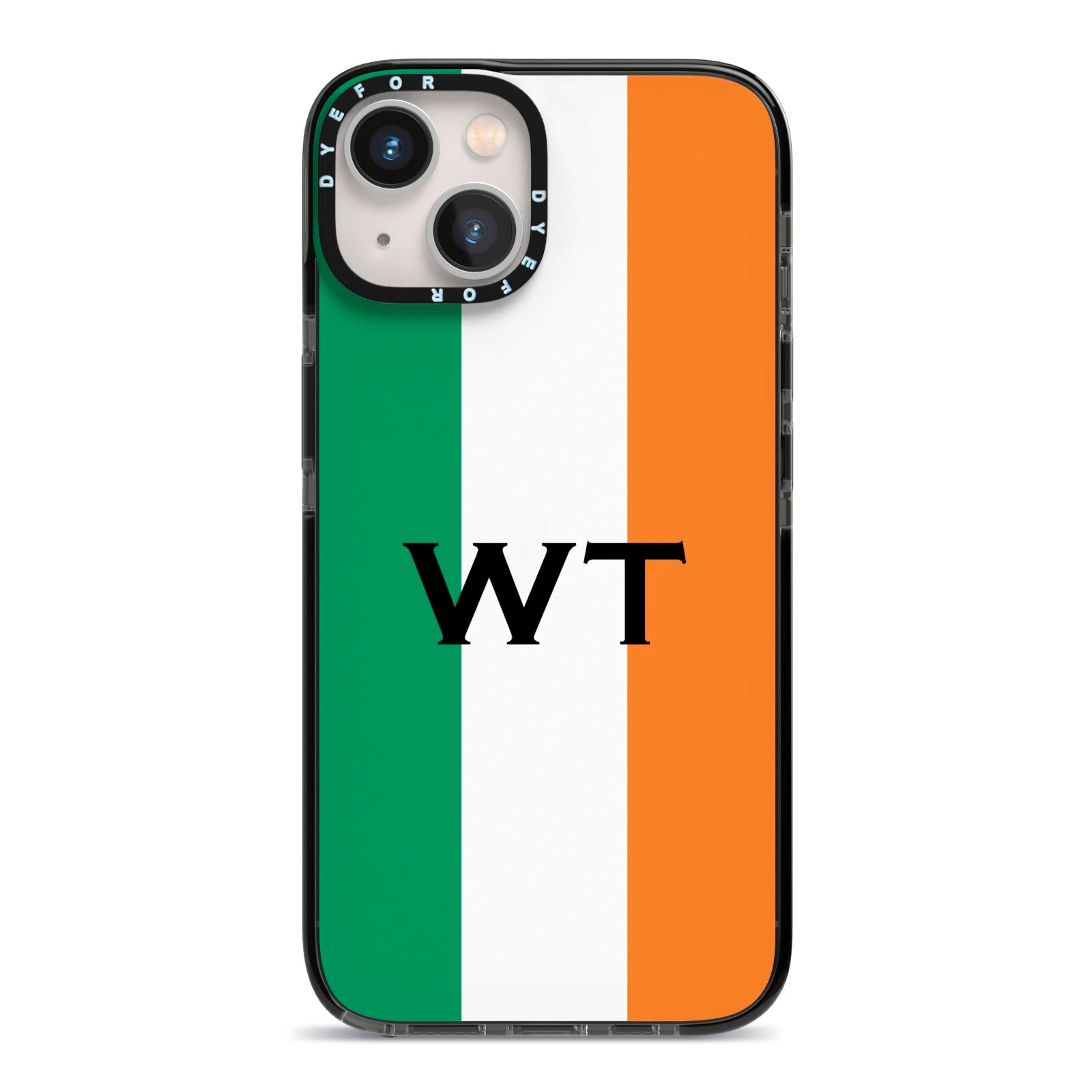 Irish Colours Personalised Initials iPhone 13 Black Impact Case on Silver phone