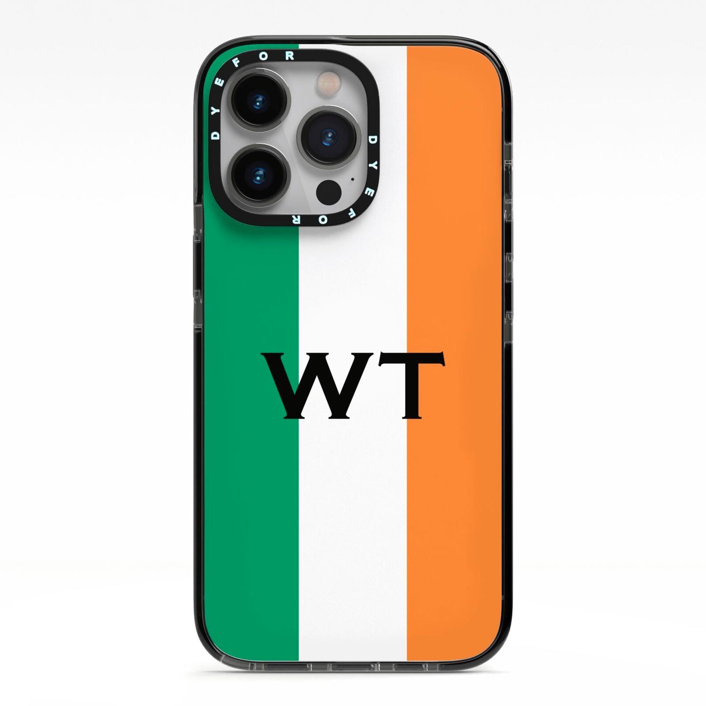 Irish Colours Personalised Initials iPhone 13 Pro Black Impact Case on Silver phone