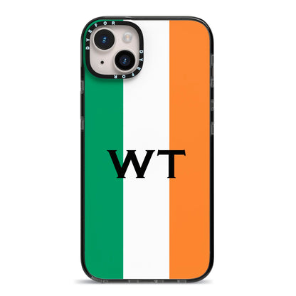 Irish Colours Personalised Initials iPhone 14 Plus Black Impact Case on Silver phone