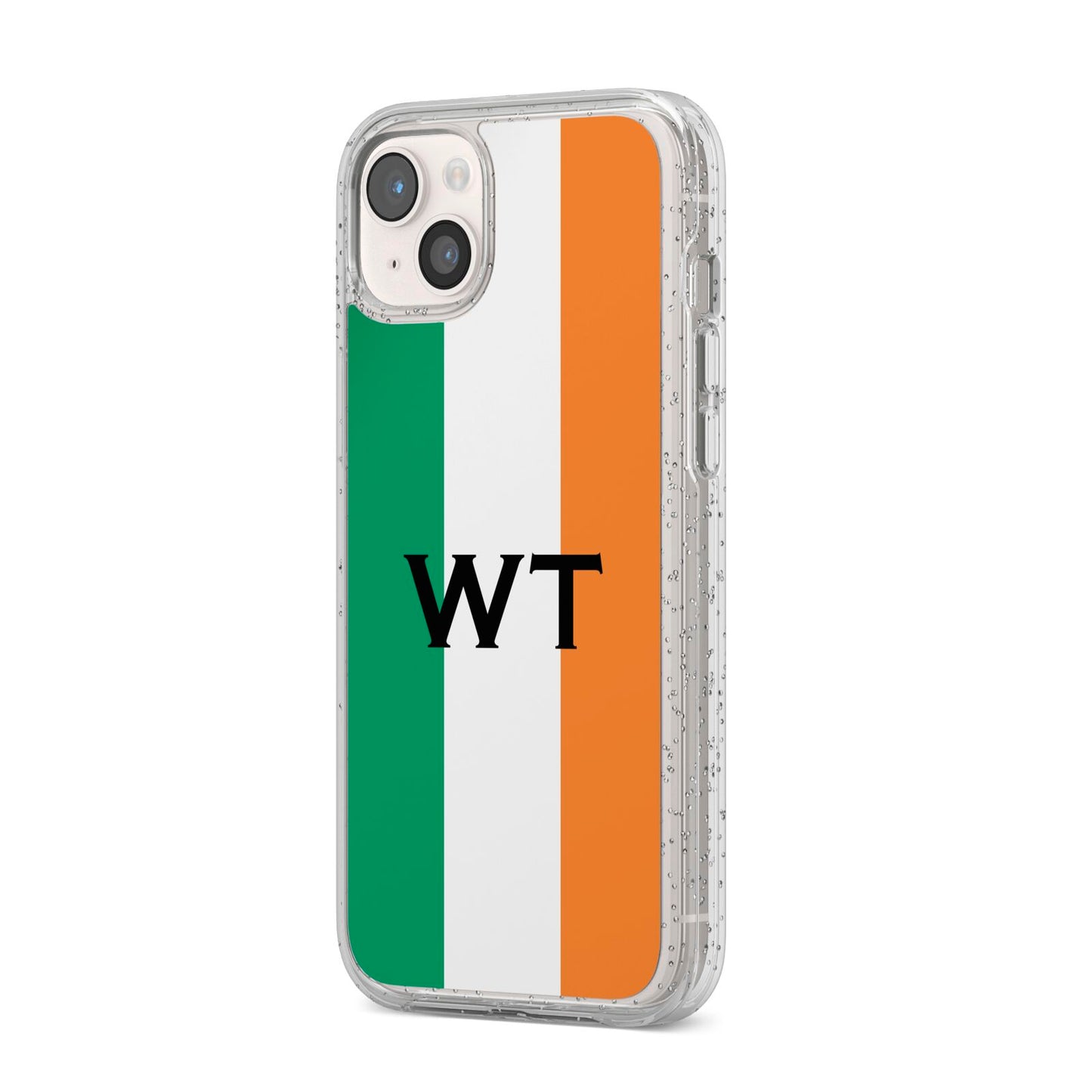 Irish Colours Personalised Initials iPhone 14 Plus Glitter Tough Case Starlight Angled Image