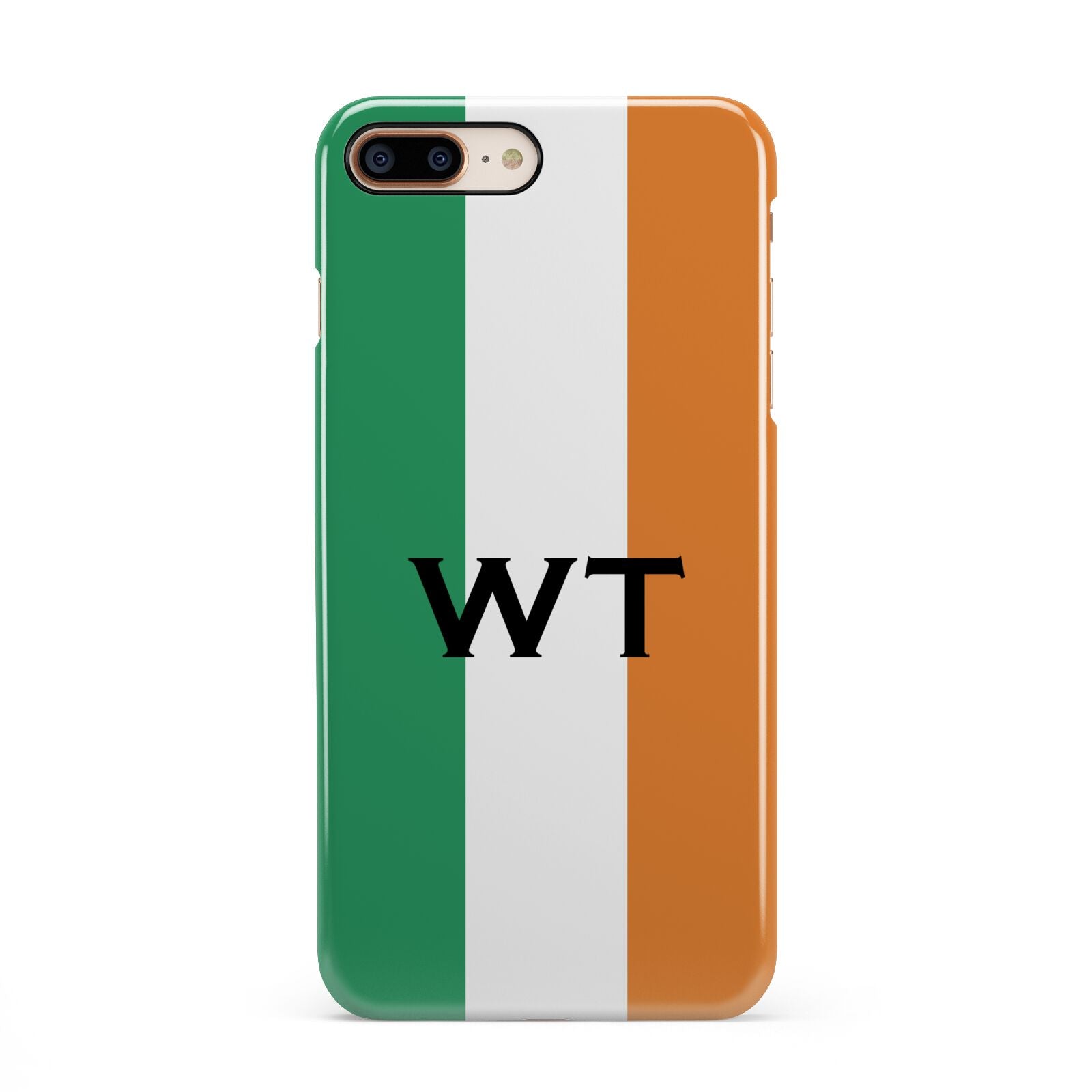 Irish Colours Personalised Initials iPhone 8 Plus 3D Snap Case on Gold Phone