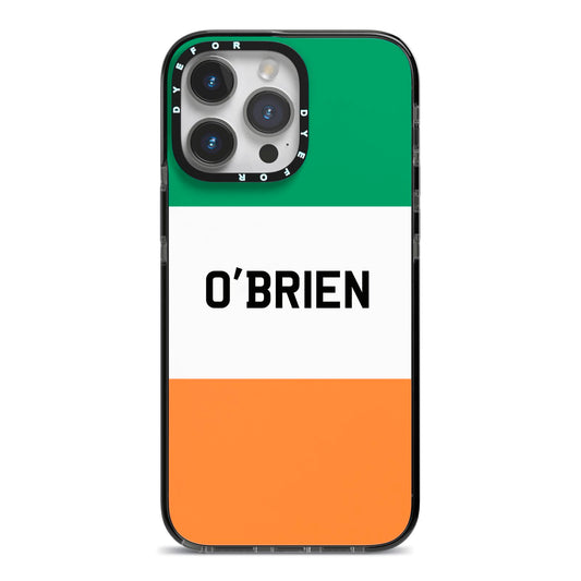 Irish Flag Personalised Name iPhone 14 Pro Max Black Impact Case on Silver phone