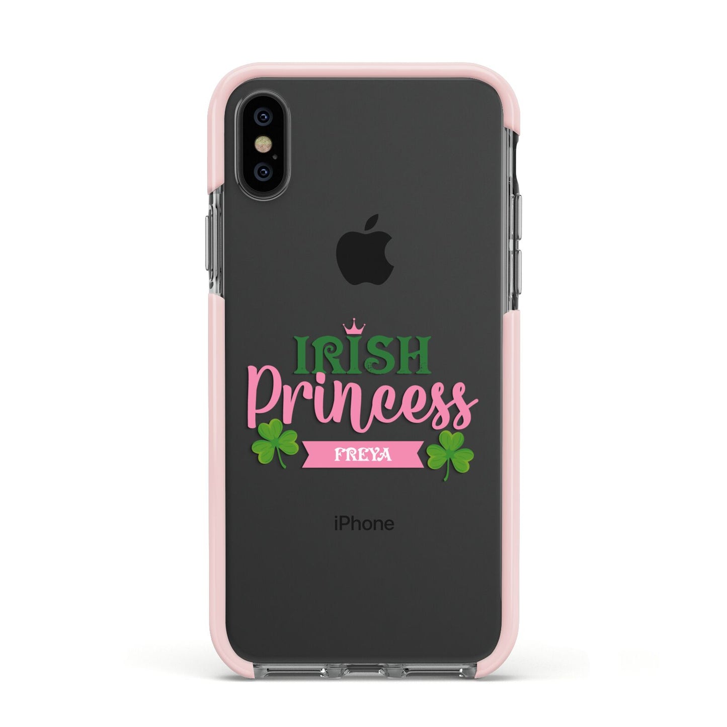 Irish Princess Personalised Apple iPhone Xs Impact Case Pink Edge on Black Phone