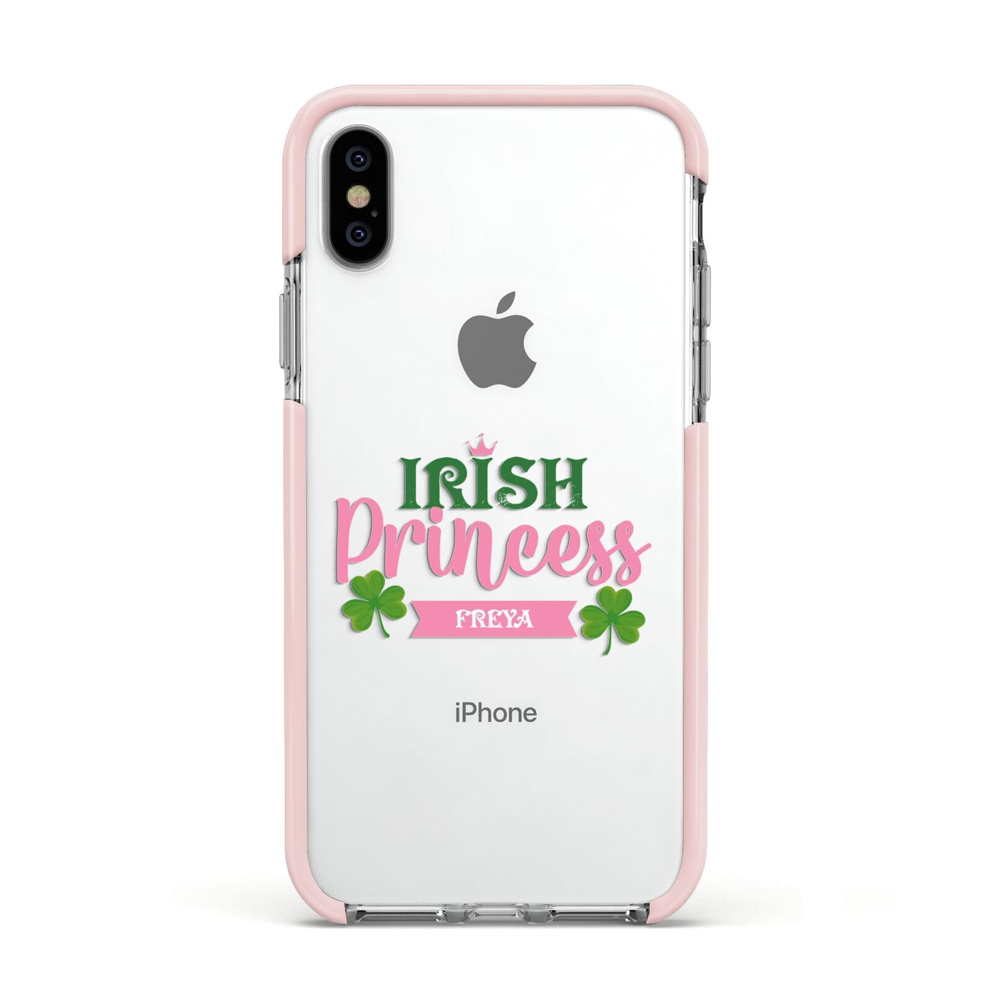 Irish Princess Personalised Apple iPhone Xs Impact Case Pink Edge on Silver Phone