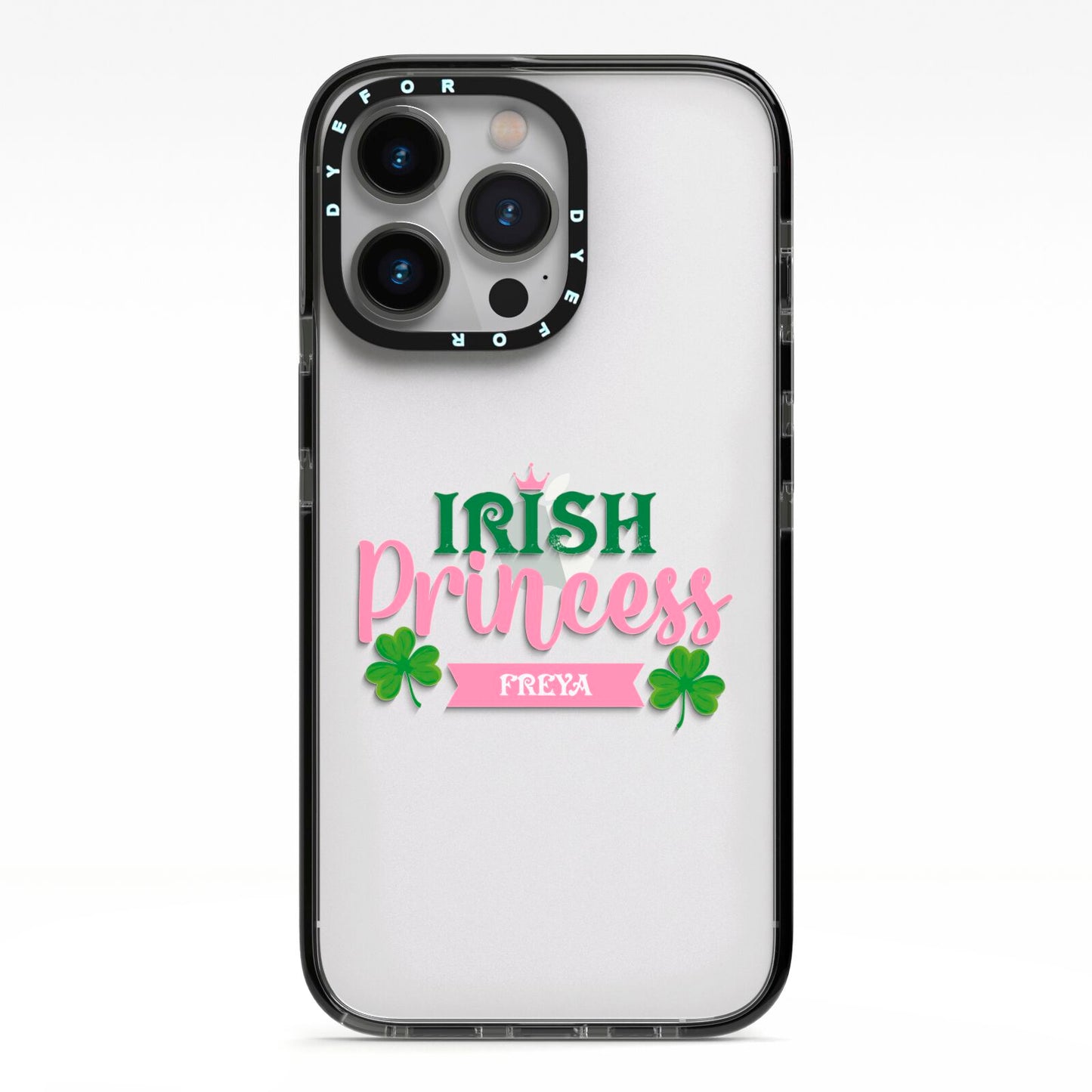 Irish Princess Personalised iPhone 13 Pro Black Impact Case on Silver phone