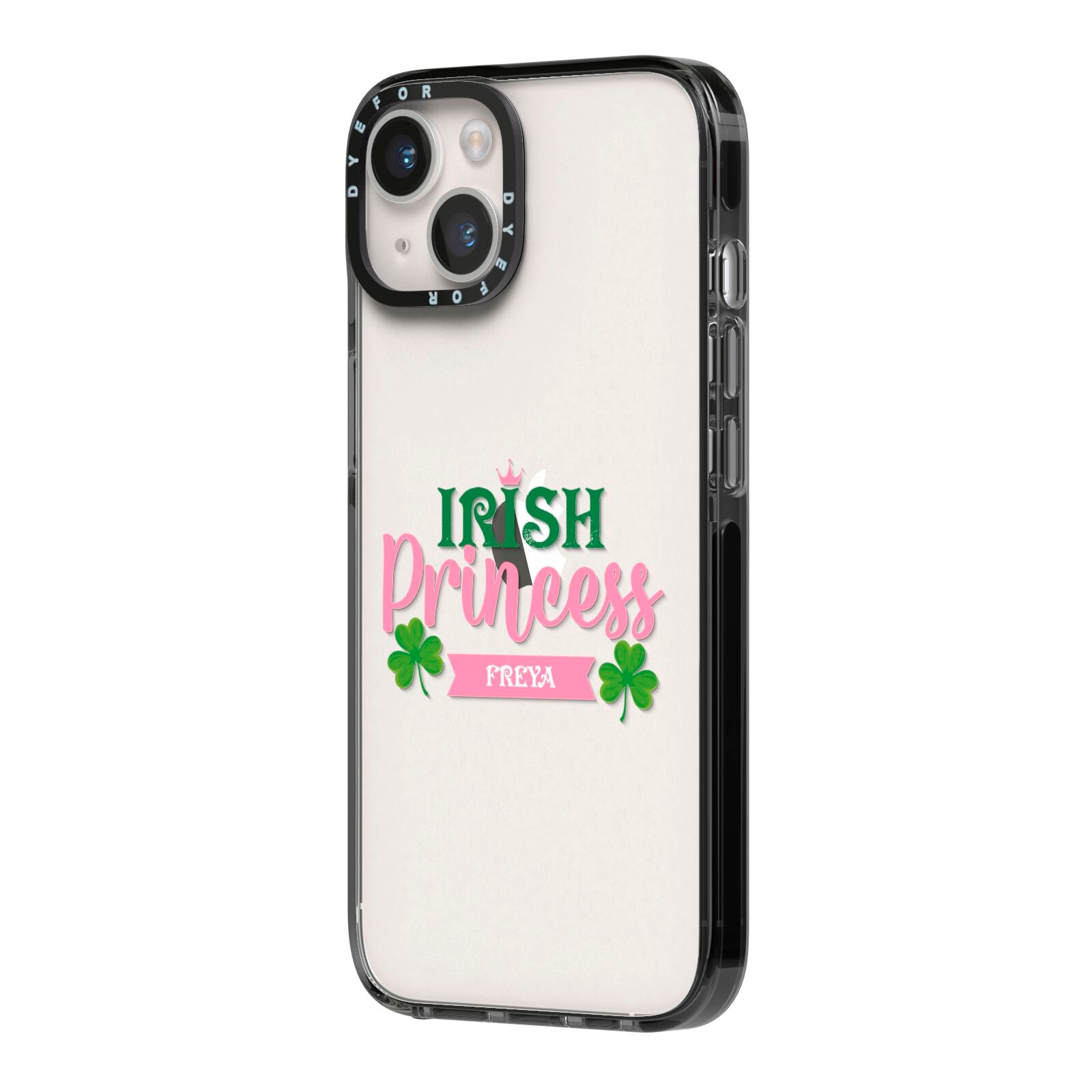 Irish Princess Personalised iPhone 14 Black Impact Case Side Angle on Silver phone