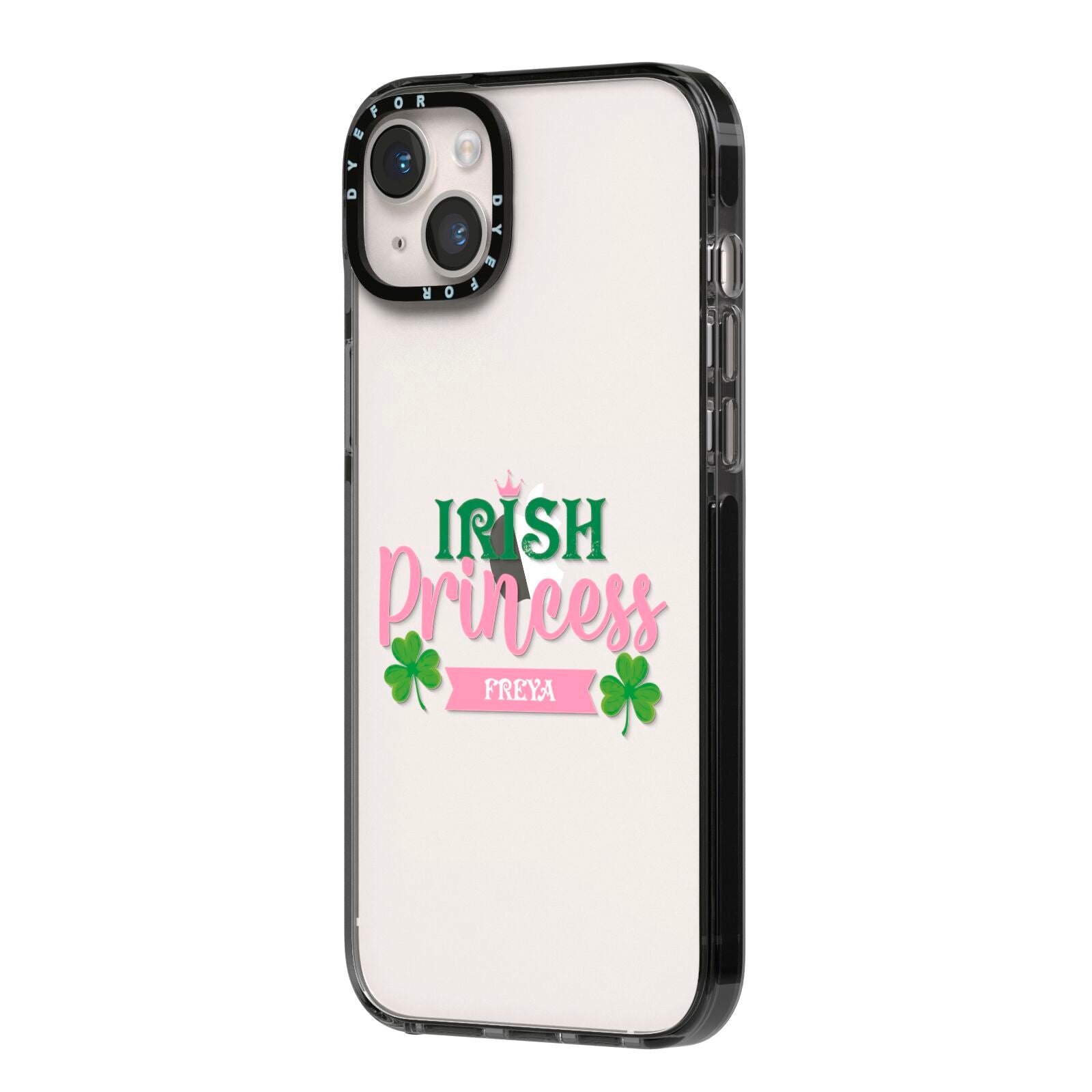 Irish Princess Personalised iPhone 14 Plus Black Impact Case Side Angle on Silver phone