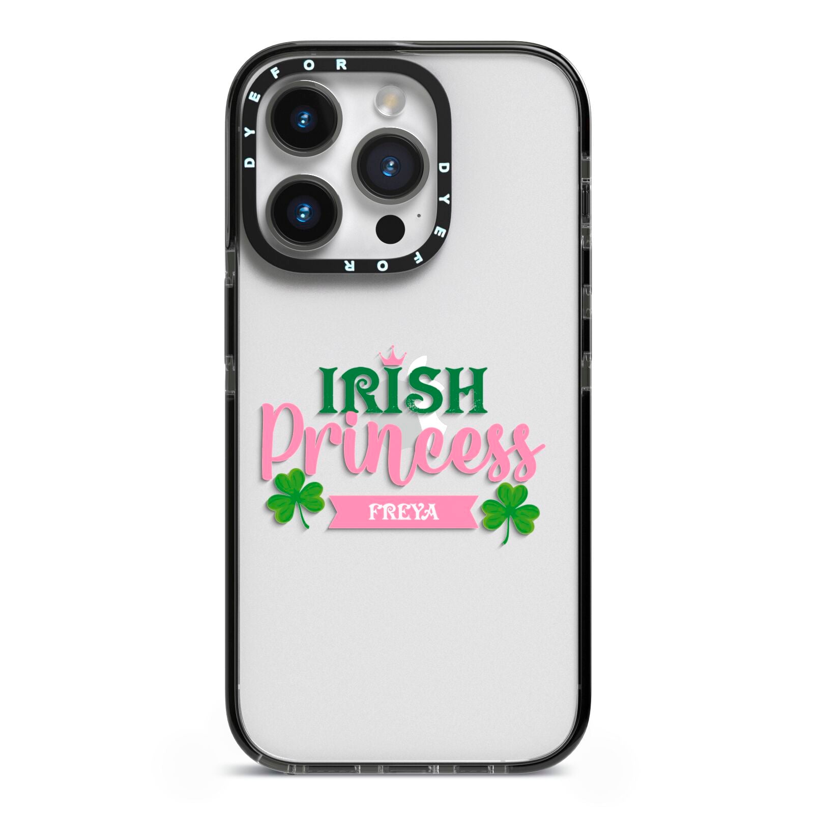 Irish Princess Personalised iPhone 14 Pro Black Impact Case on Silver phone