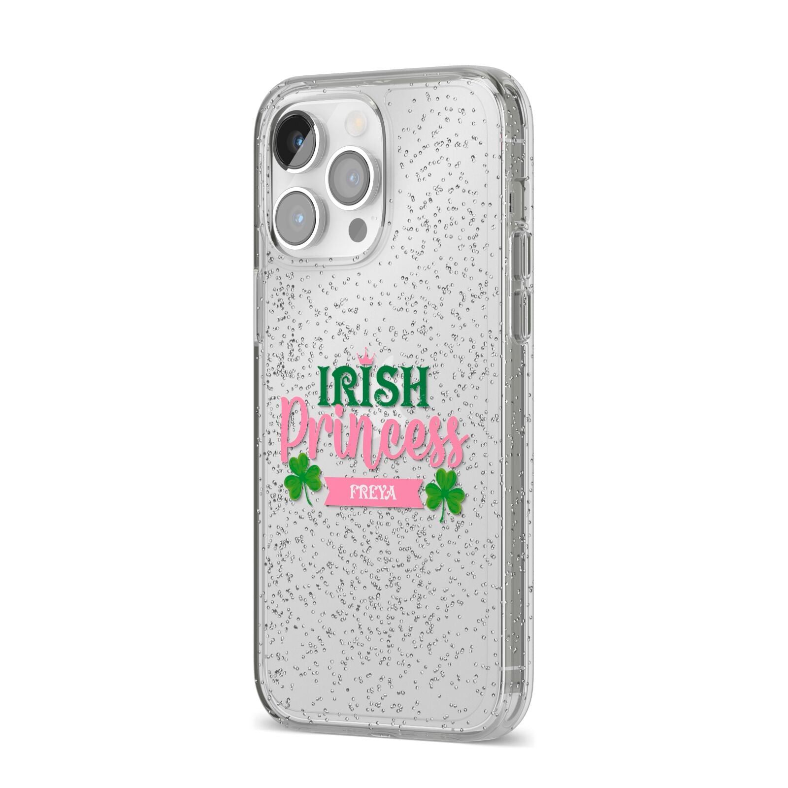 Irish Princess Personalised iPhone 14 Pro Max Glitter Tough Case Silver Angled Image