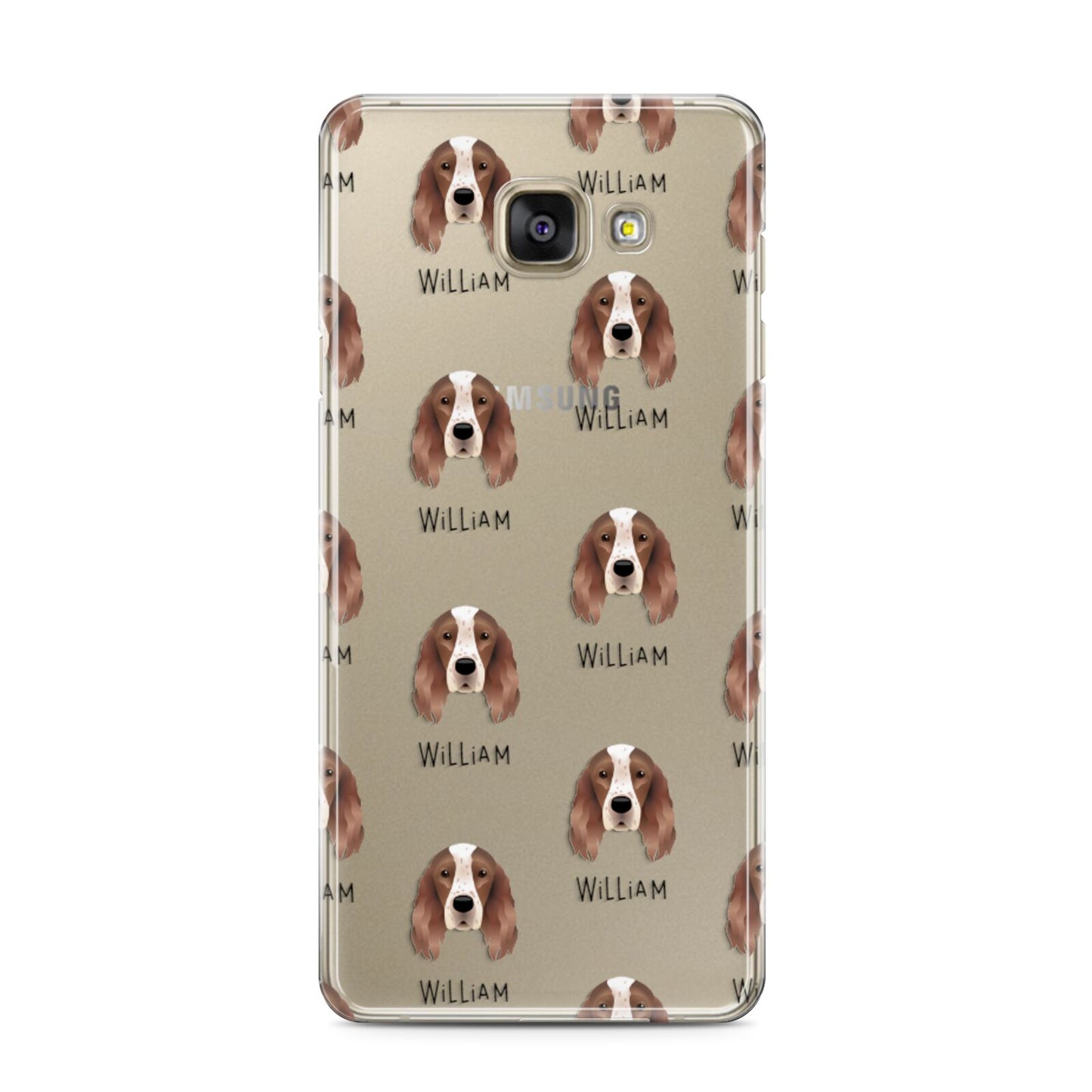 Irish Red White Setter Icon with Name Samsung Galaxy A3 2016 Case on gold phone